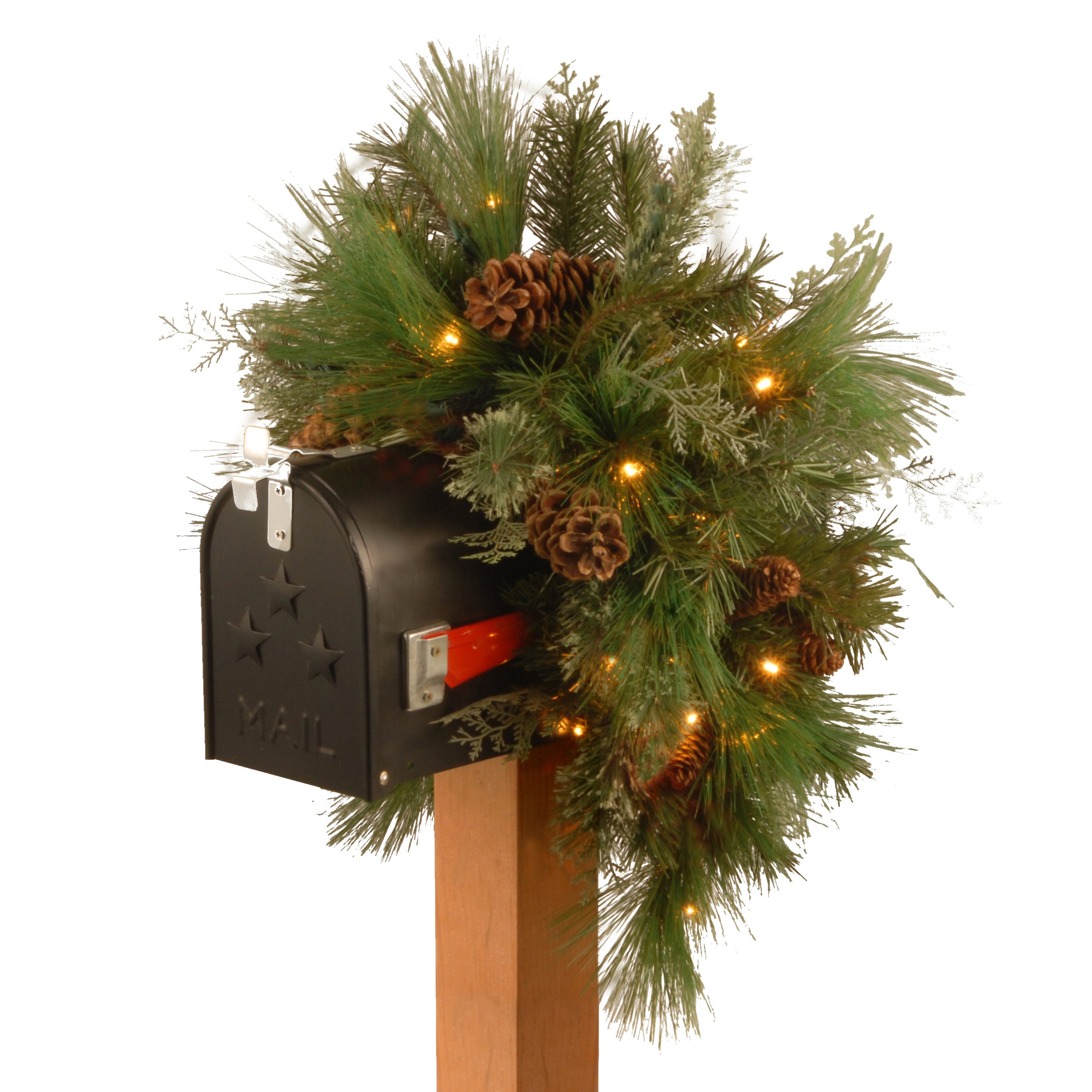 36 in. Pre-Lit White Pine Mailbox Swag with Warm White LED Lights