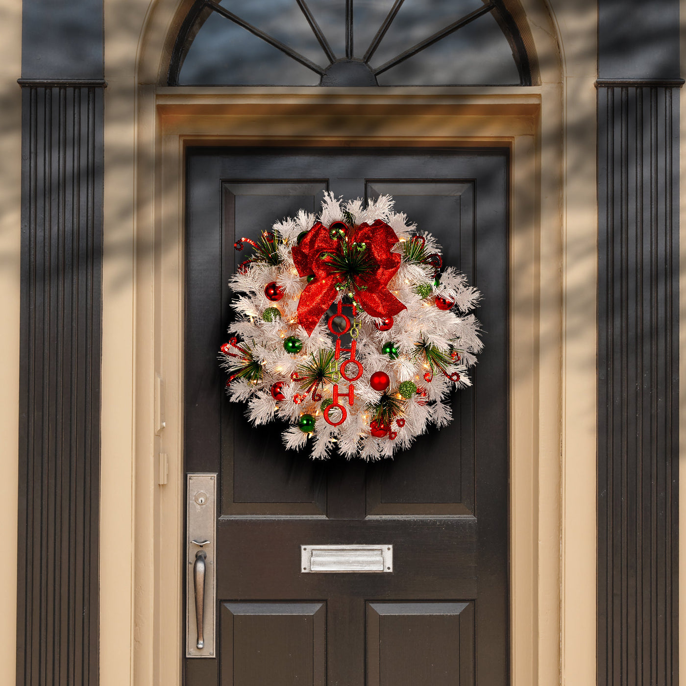 24 in. Pre-Lit Ho Ho Ho Wreath with Warm White LED Lights