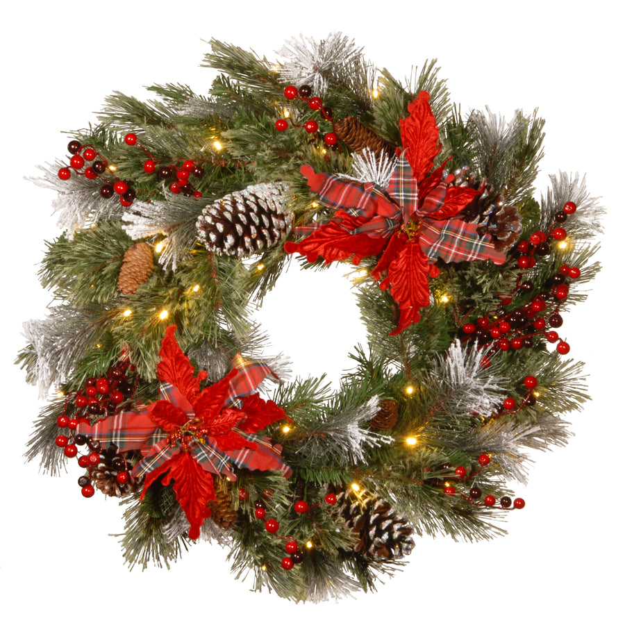 24 in. Pre-Lit Tartan Plaid Wreath with Warm White LED Lights