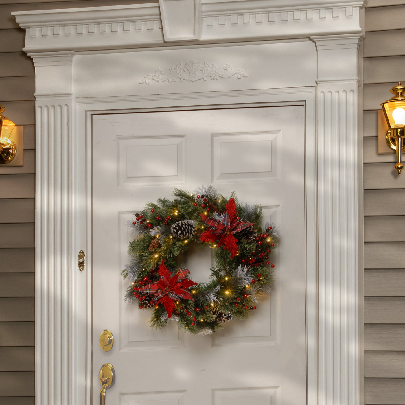 24 in. Pre-Lit Tartan Plaid Wreath with Warm White LED Lights
