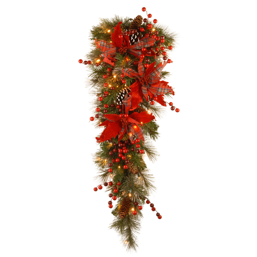 36 in. Pre-Lit Tartan Plaid Teardrop with Warm White LED Lights