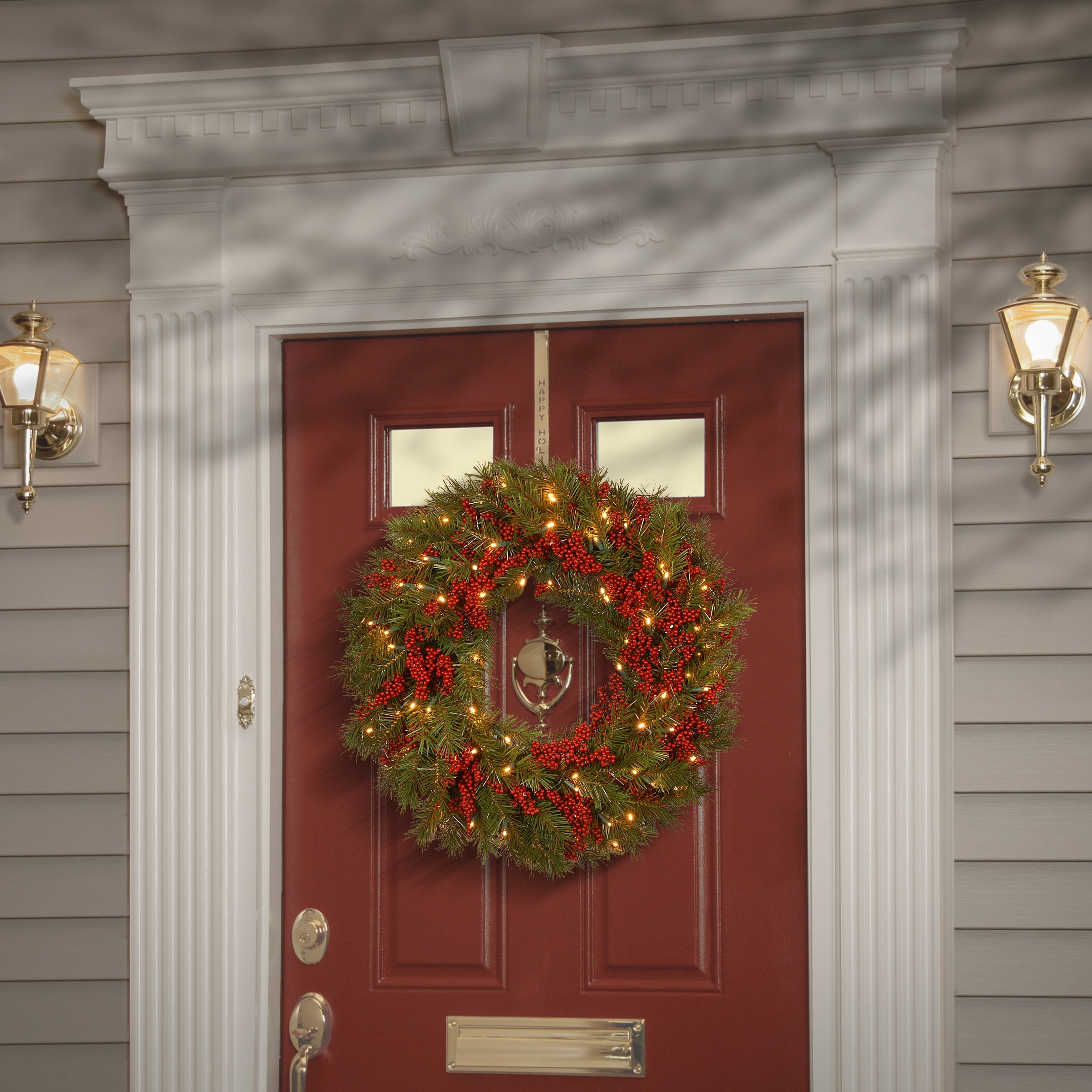 24 in. Pre-Lit Valley Pine Wreath with Warm White LED Lights