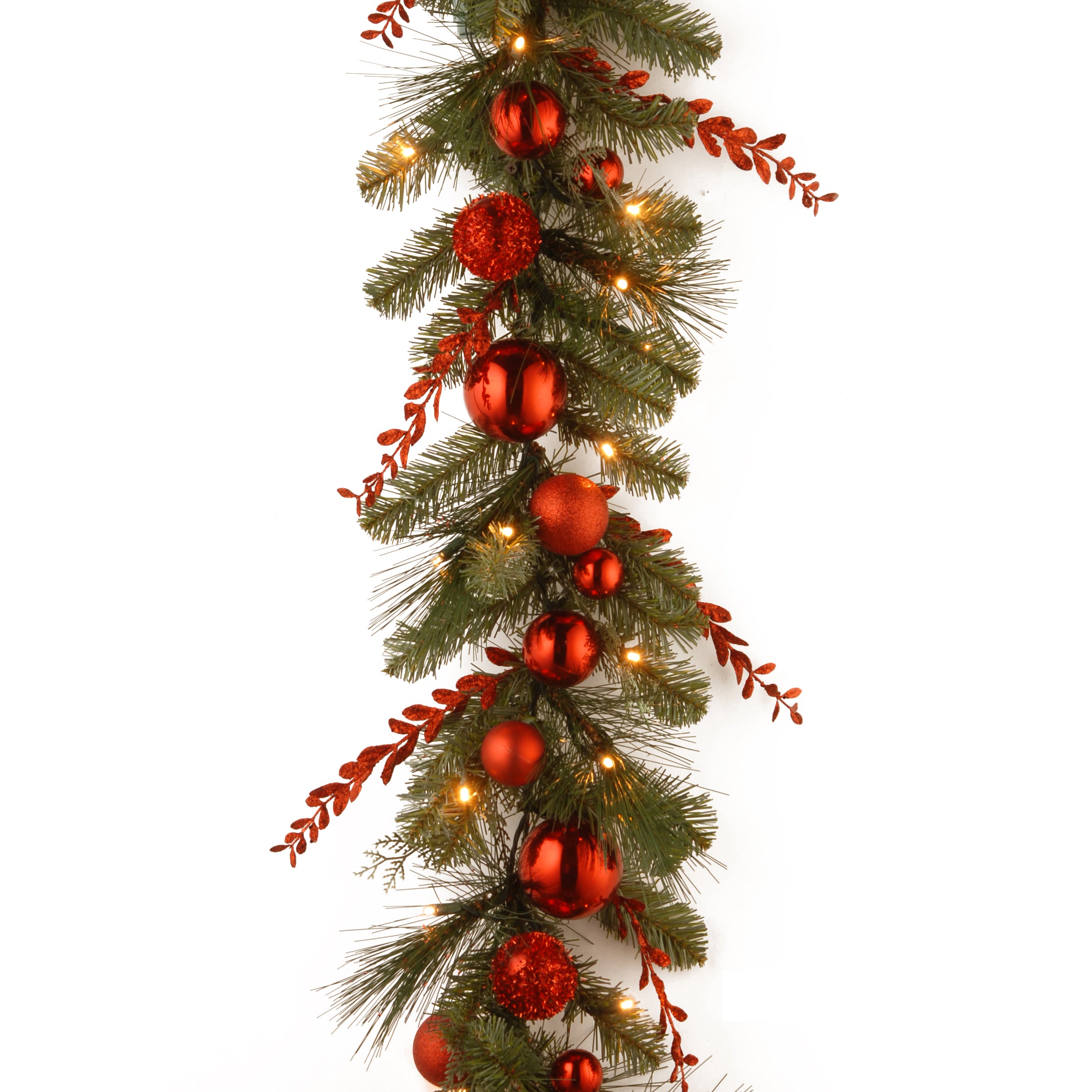 9 ft. Pre-Lit Red Mixed Garland with Warm White LED
