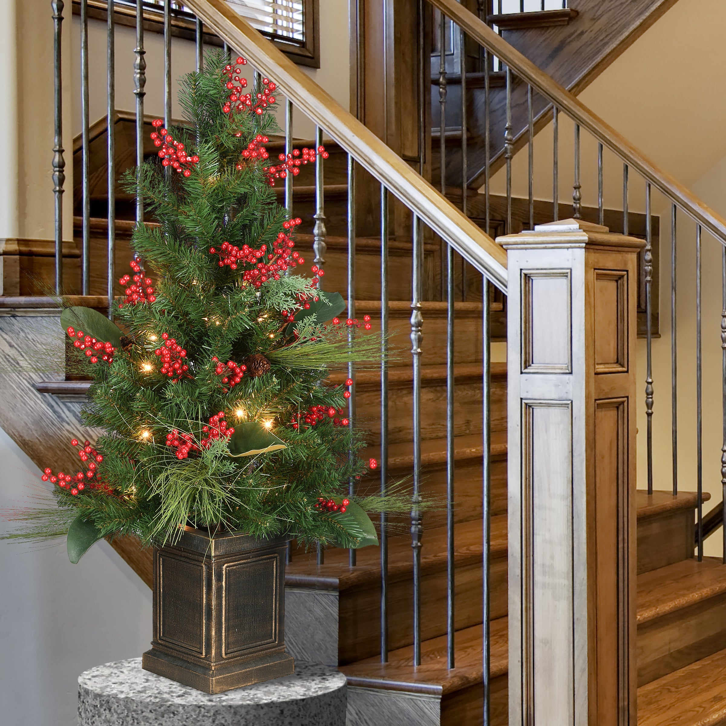 40 in. Pre-Lit Decorative Collection Magnolia Tree with Clear Lights