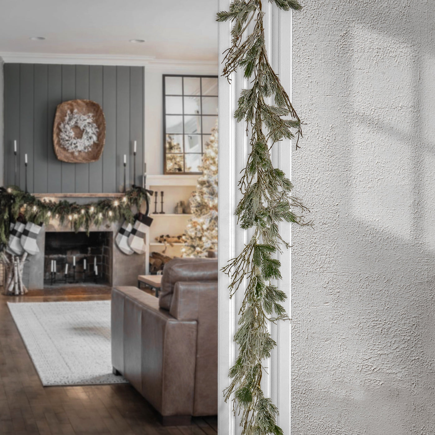 9 ft. Pre-Lit  Snowy Twig Garland with Warm White LED Rice Lights