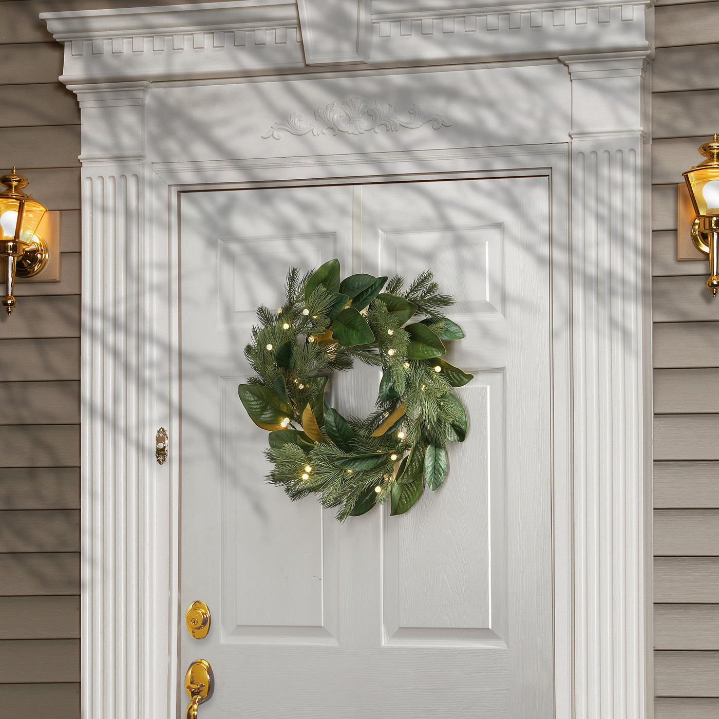 24 in. Pre-Lit Magnolia Mix Pine Wreath with LED Lights