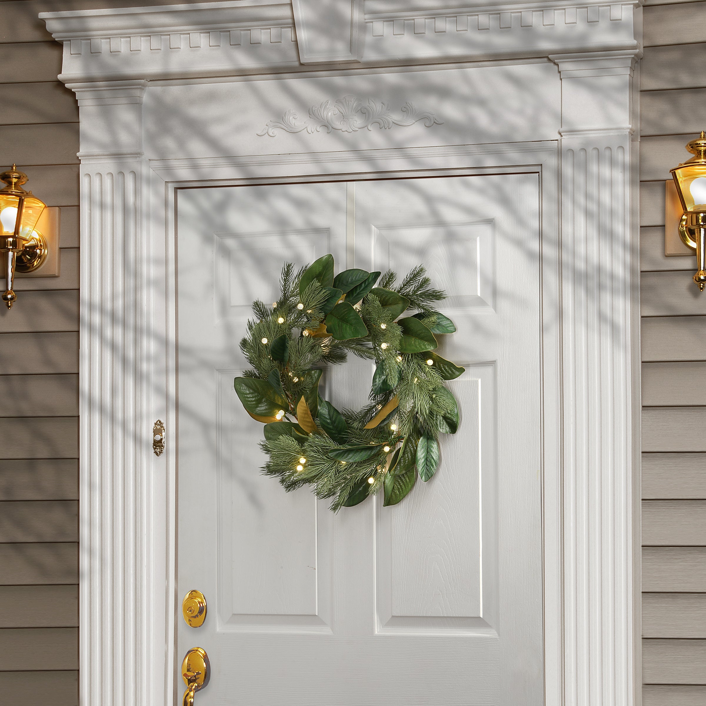 24 in. Pre-Lit Magnolia Mix Pine Wreath with LED Lights