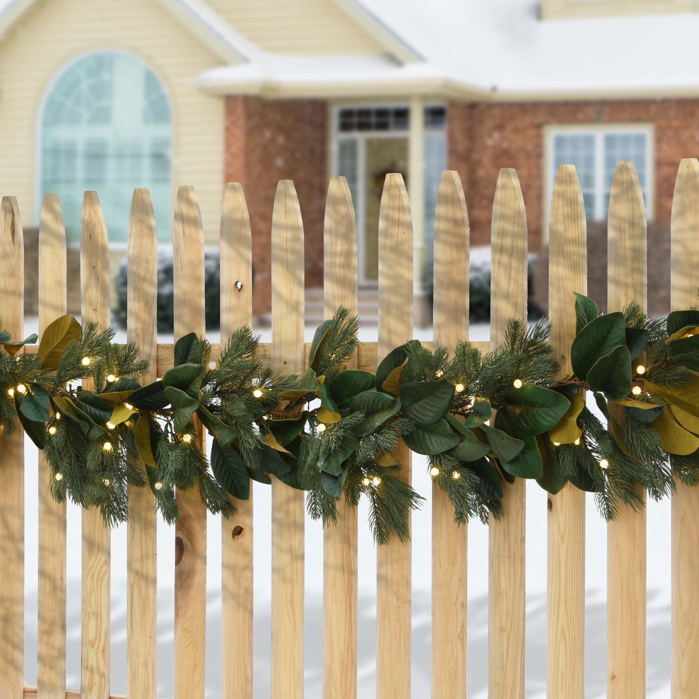 9 ft. Pre-Lit Magnolia Mix Pine Garland with White LED Lights