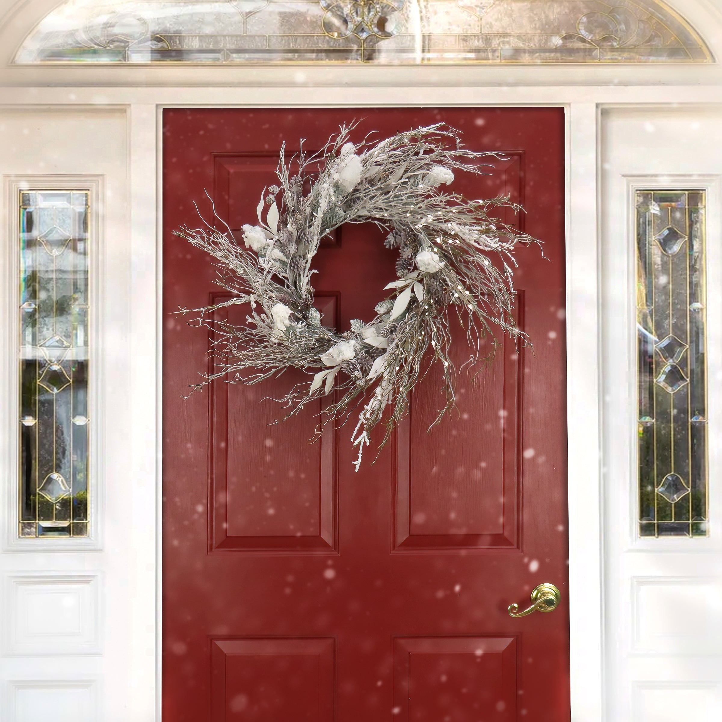 24 in. Pre-Lit Alpine Snow Lump Wreath with Pure White LED Rice Lights