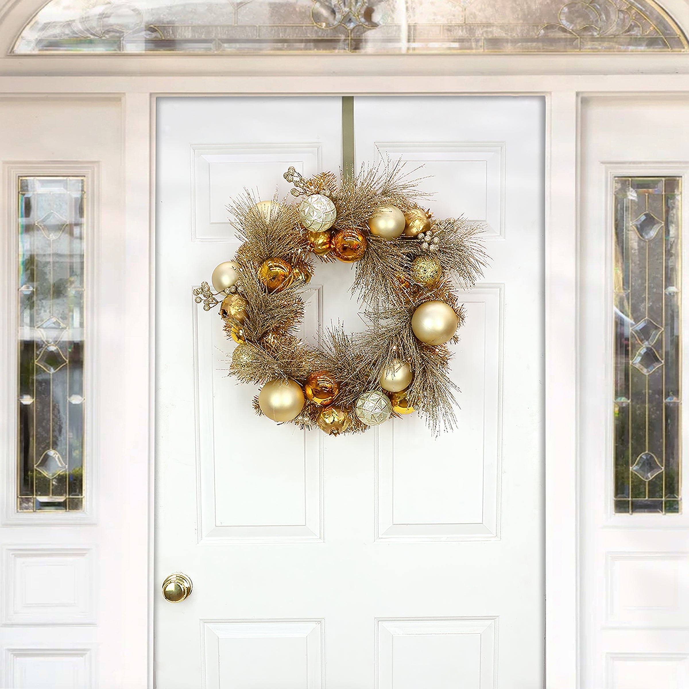 24 in. Pre-Lit Christmas Be Merry Trimmed Gold Wreath with Warm White LED Lights