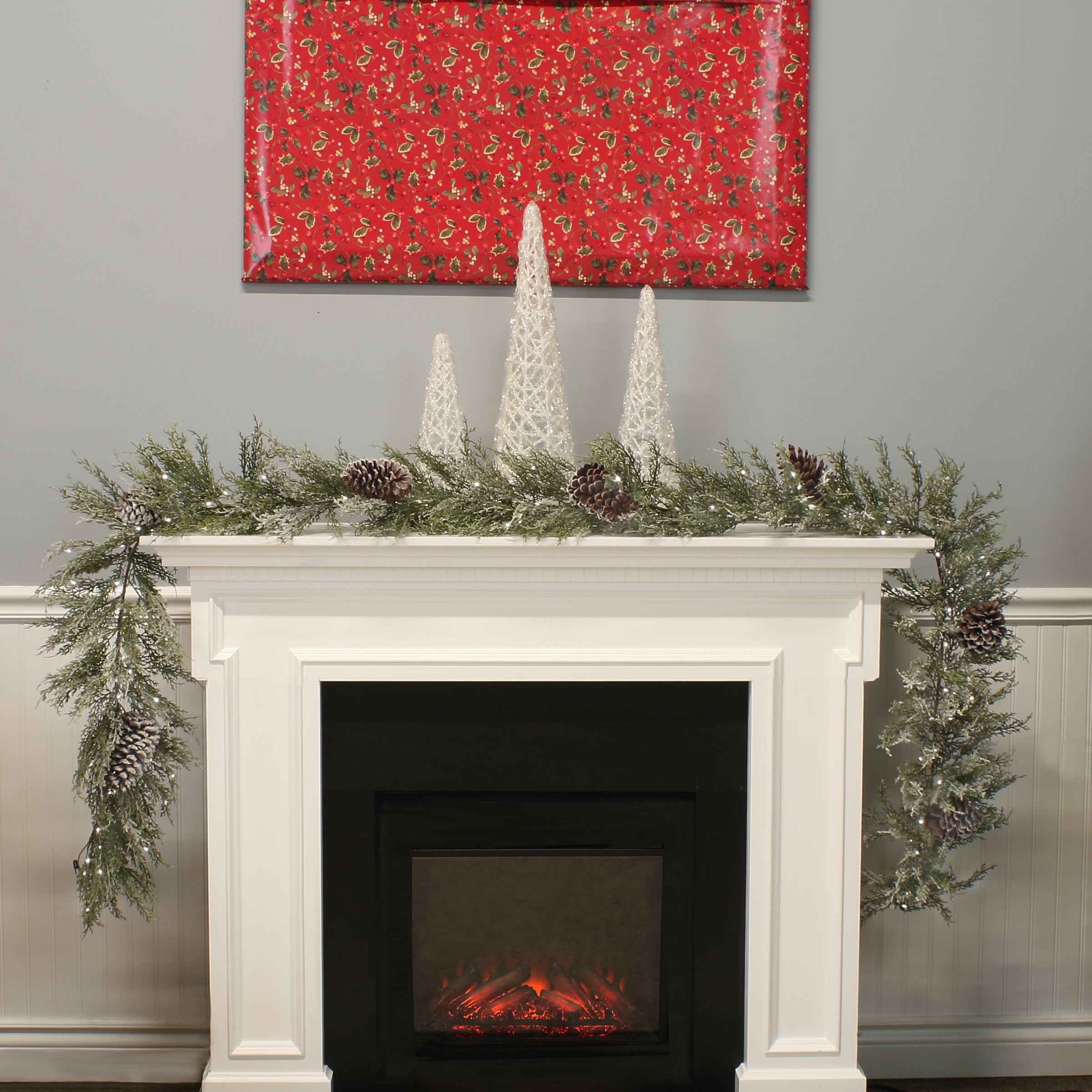 9 ft. Pre-Lit Christmas Core Snowy Garland with Pinecones
