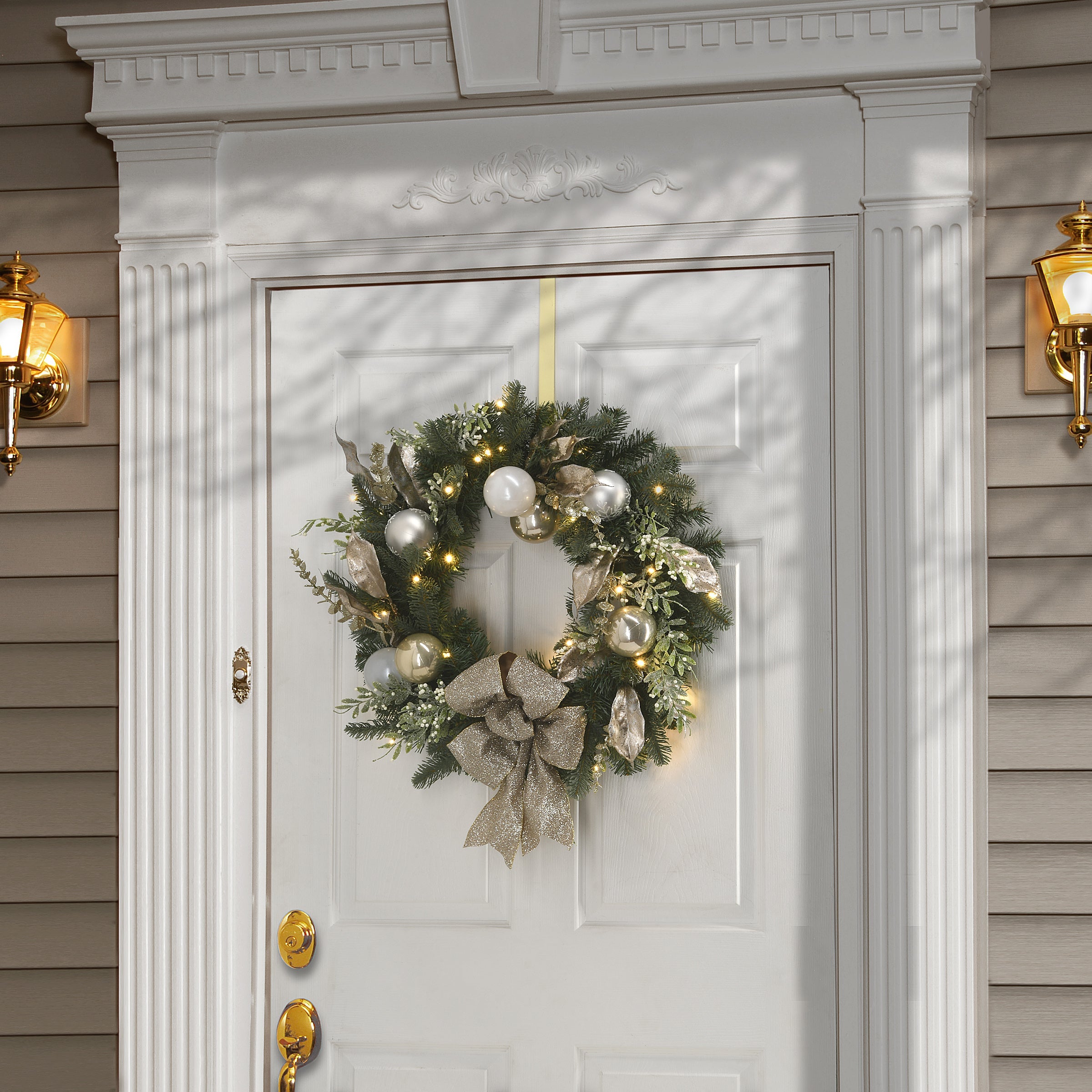 24 in. Pre-Lit Yuletide Glam Decorated Wreath with Bow