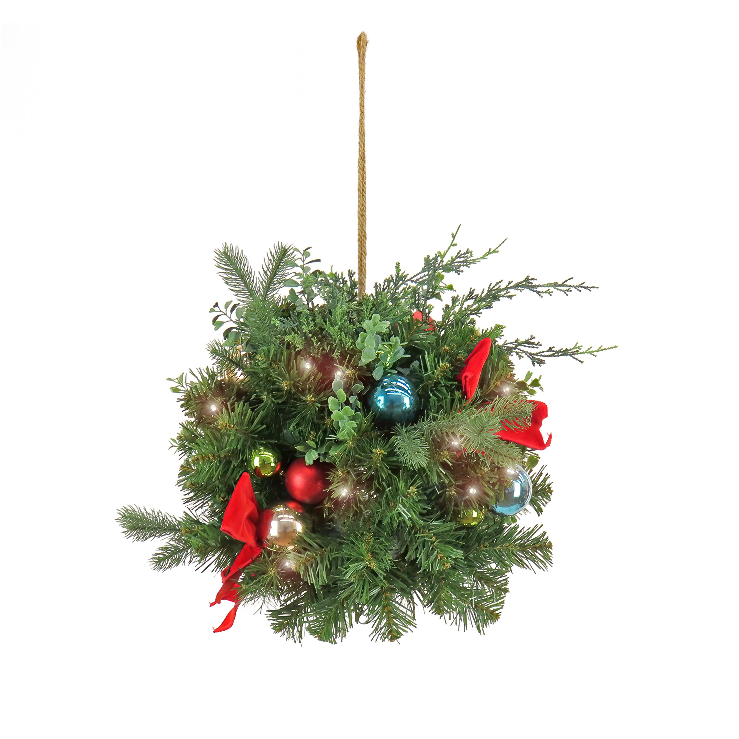 16 in. Pre-Lit Christmas Be Merry Decorated Kissing Ball with Warm White LED Lights