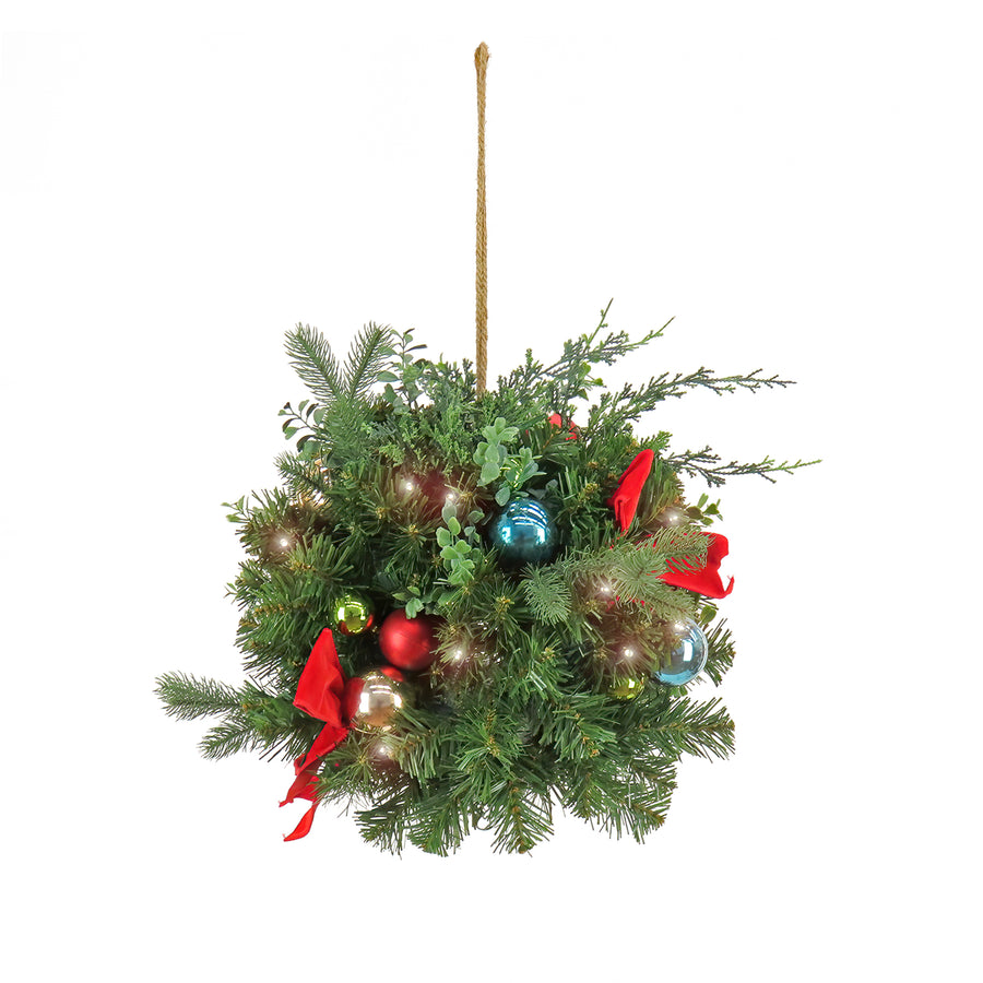 16 in. Pre-Lit Christmas Be Merry Decorated Kissing Ball with Warm White LED Lights