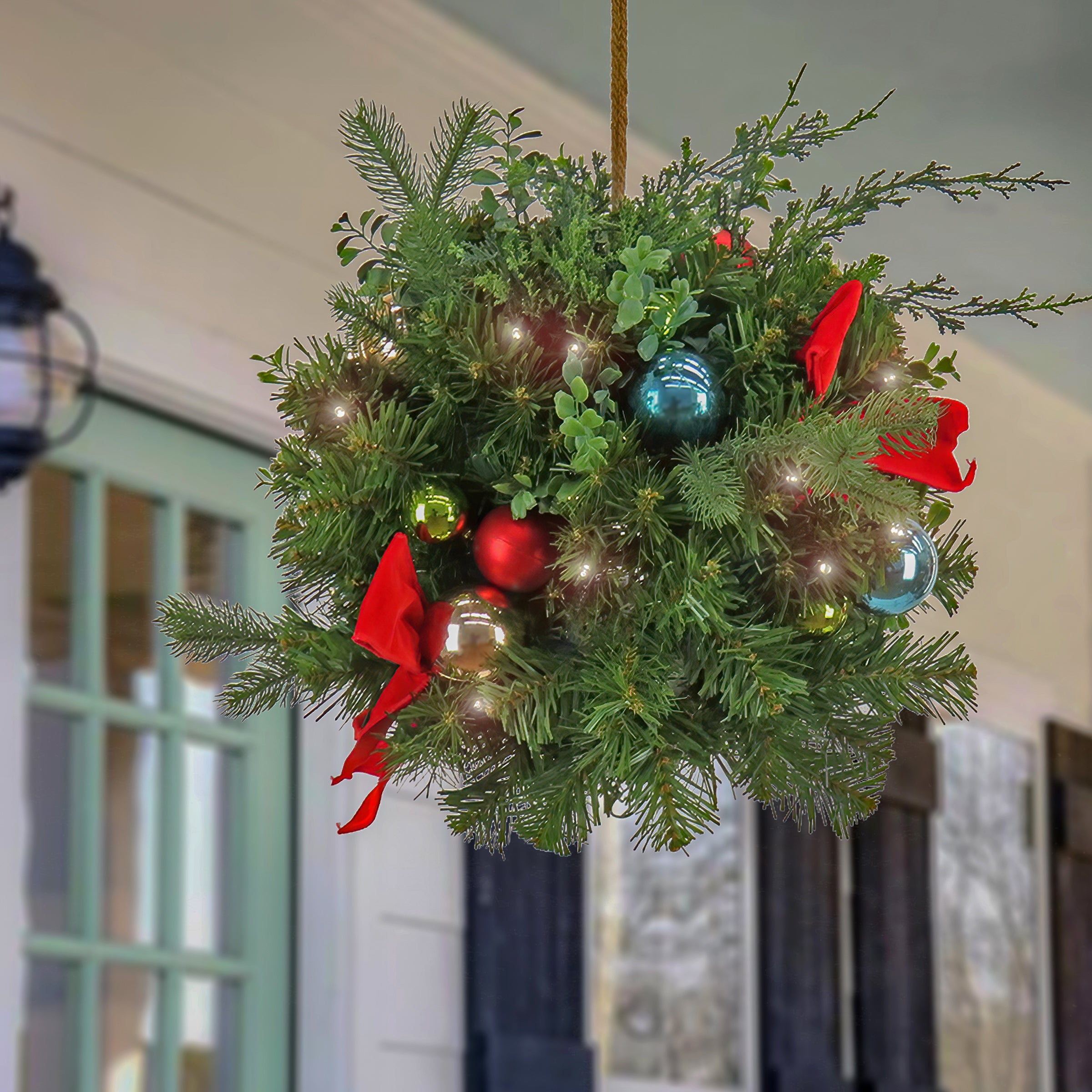 16 in. Pre-Lit Christmas Be Merry Decorated Kissing Ball with Warm White LED Lights