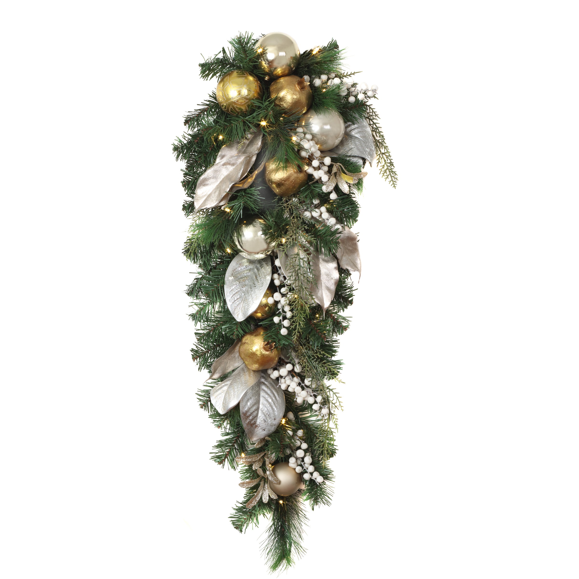 36 in. Pre-Lit Yuletide Glam Gold Decorated Teardrop