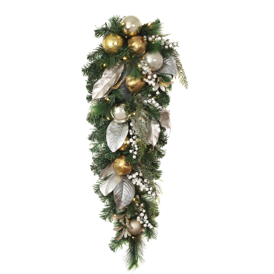 36 in. Pre-Lit Yuletide Glam Gold Decorated Teardrop