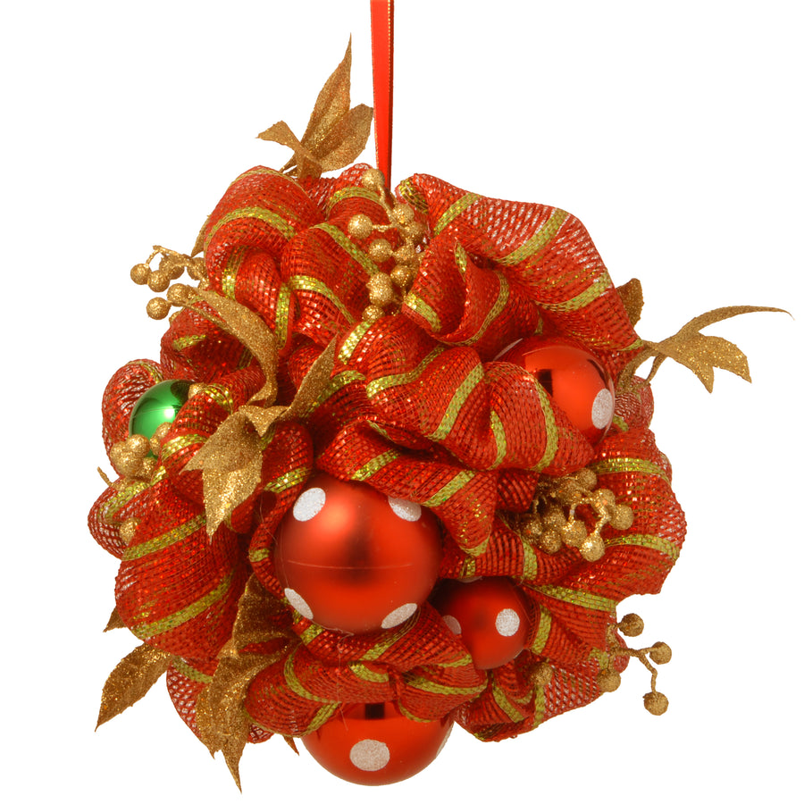 16" Decorative Collection Striped Red Ribbon Kissing Ball