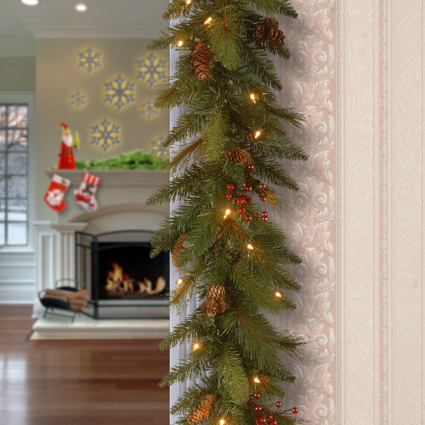 6 ft. Pre-Lit Long Needle Pine Cone Garland with Clear Lights