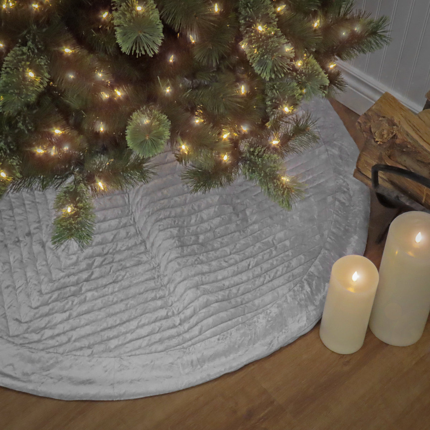 60 in. HGTV Home Collection Quilted Velvet Tree Skirt, Silver