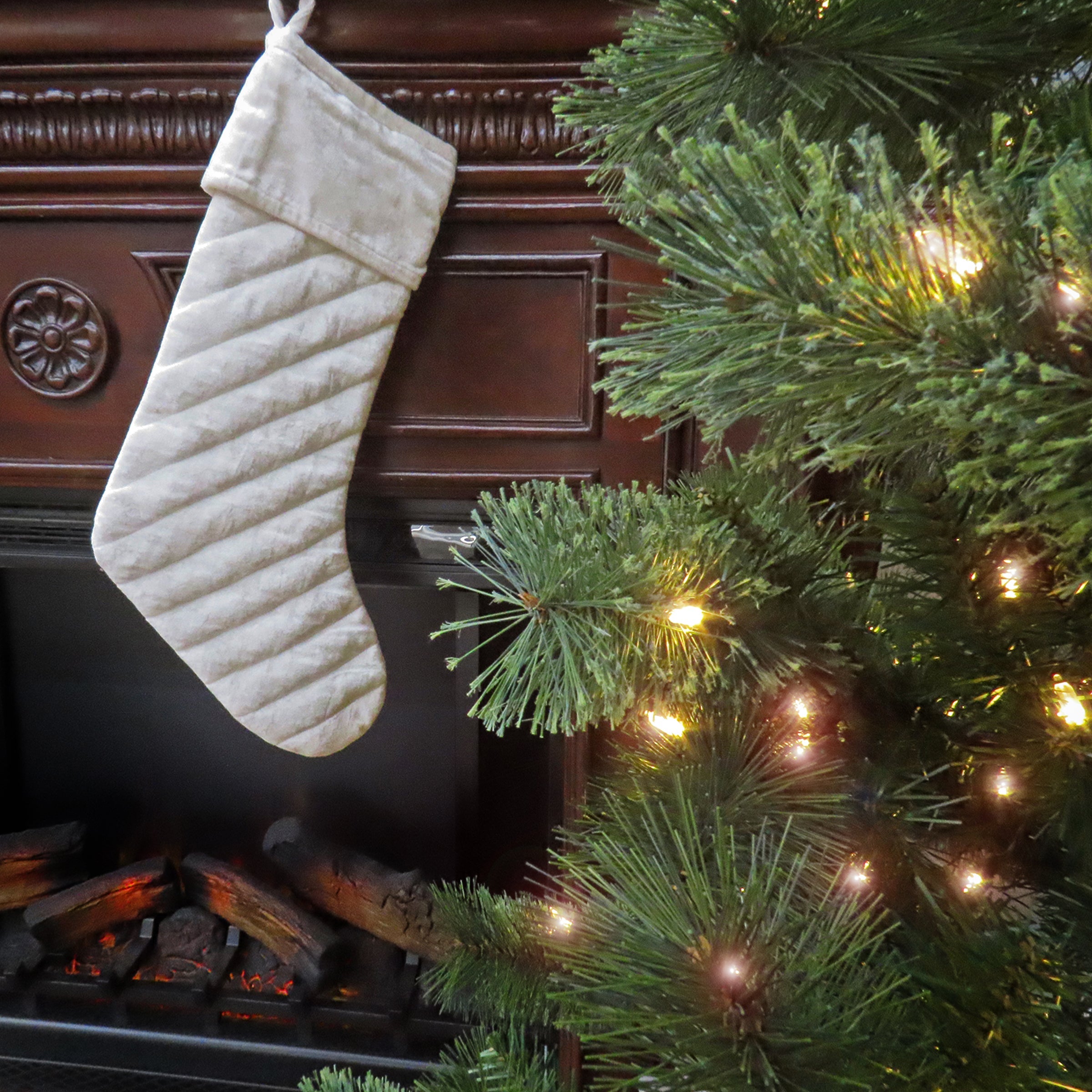 19 in. HGTV Home Collection Quilted Velvet Stocking, Ivory