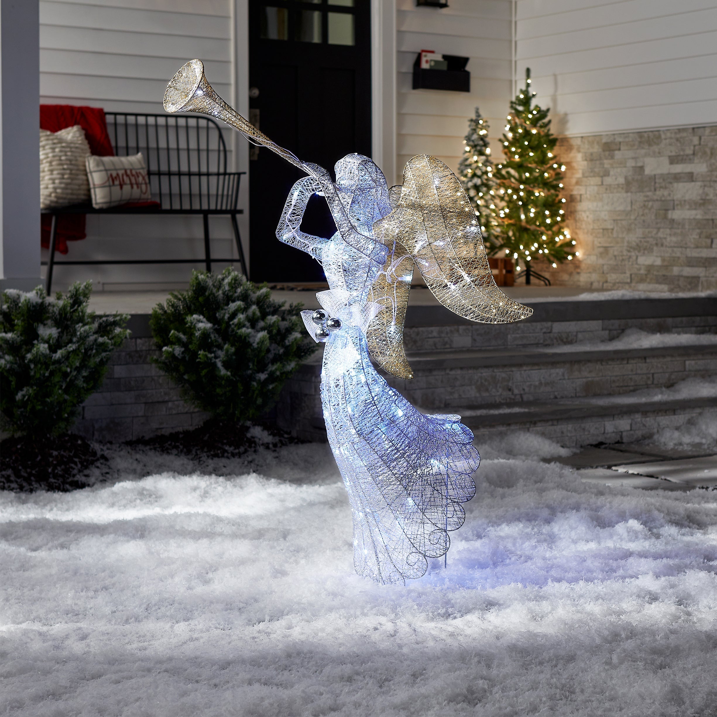 48 in. Silver Angel Decor with White LED Lights