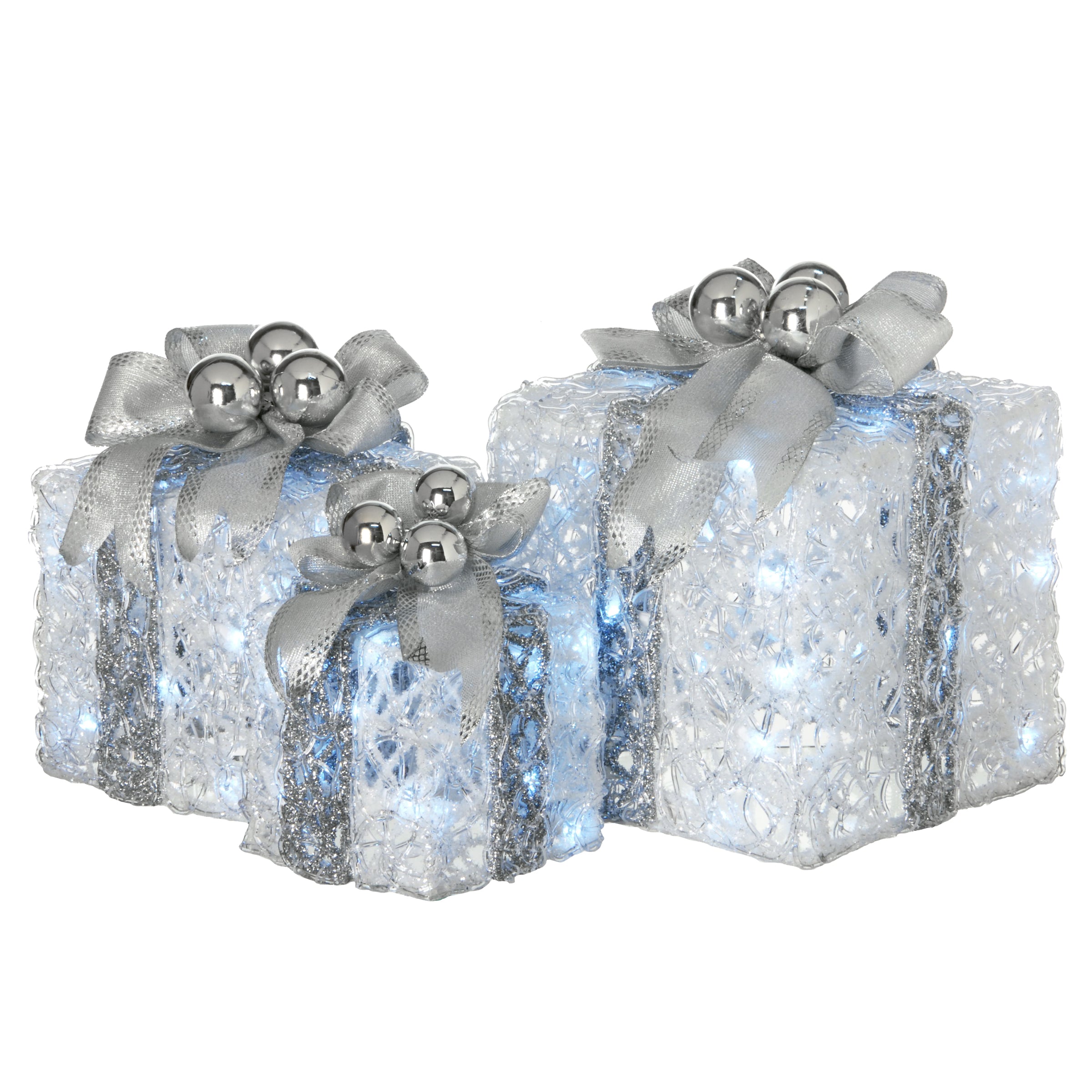 Pre-Lit Decorated White Gift Box Assortment