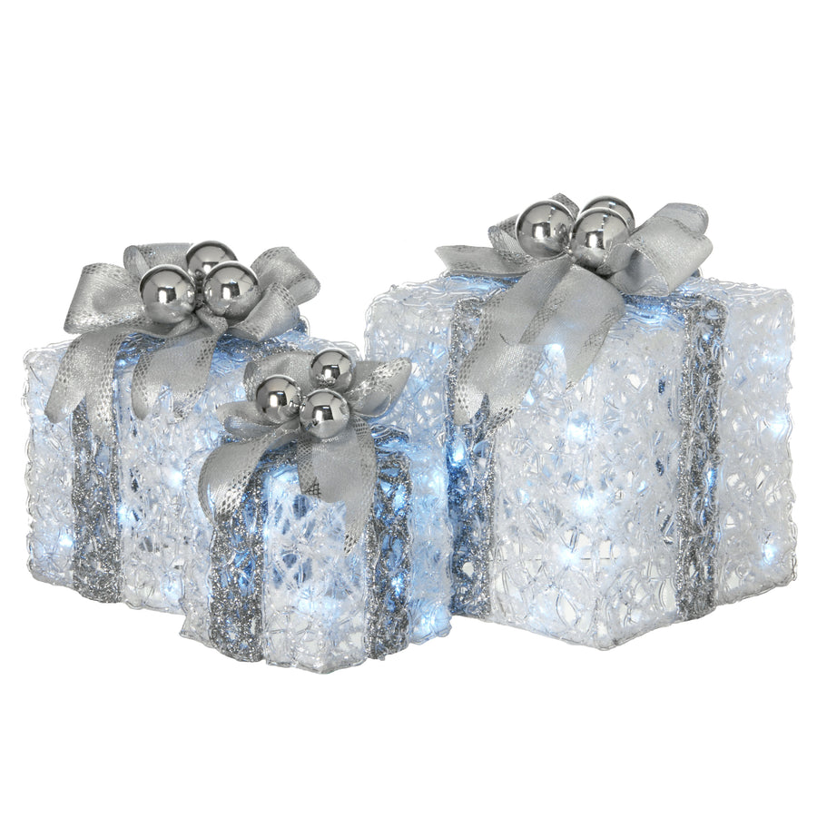 Pre-Lit Decorated White Gift Box Assortment
