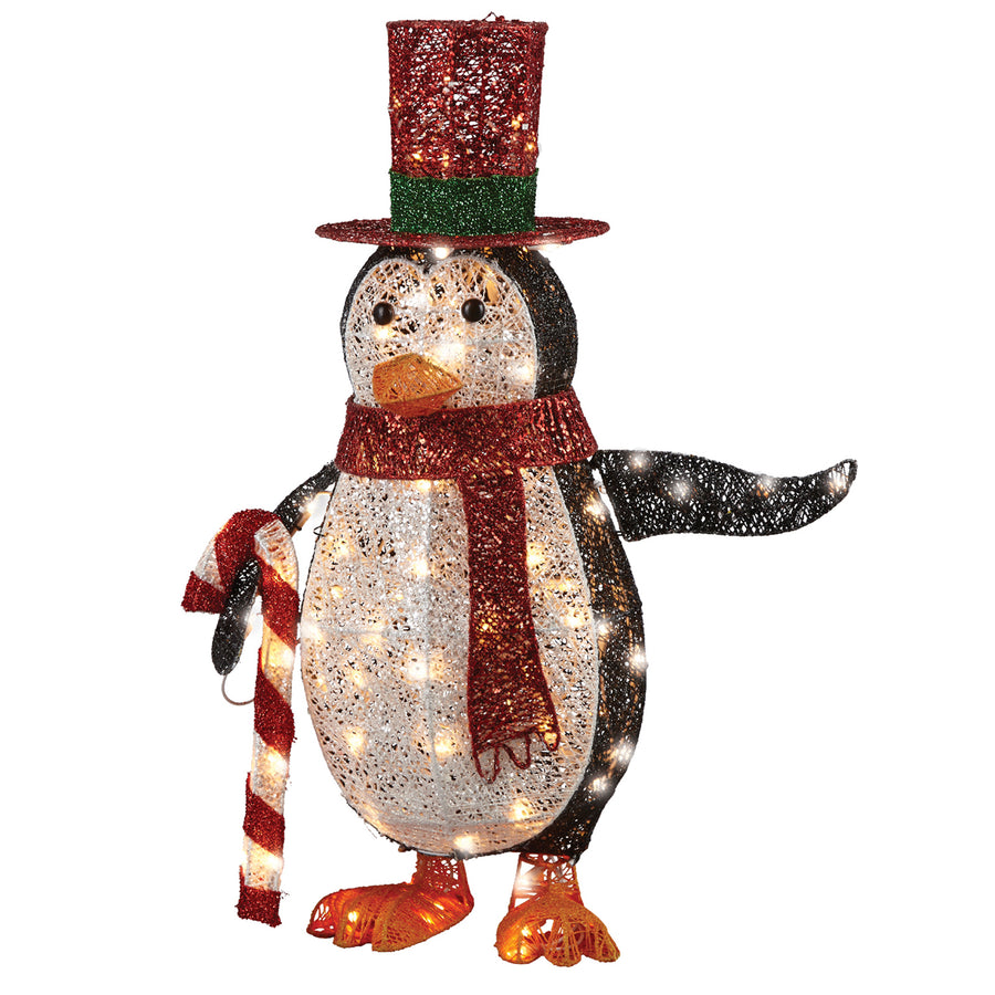 National Tree Company Prelit LED 36" Penguin with Red Top Hat and Candy Cane Decor