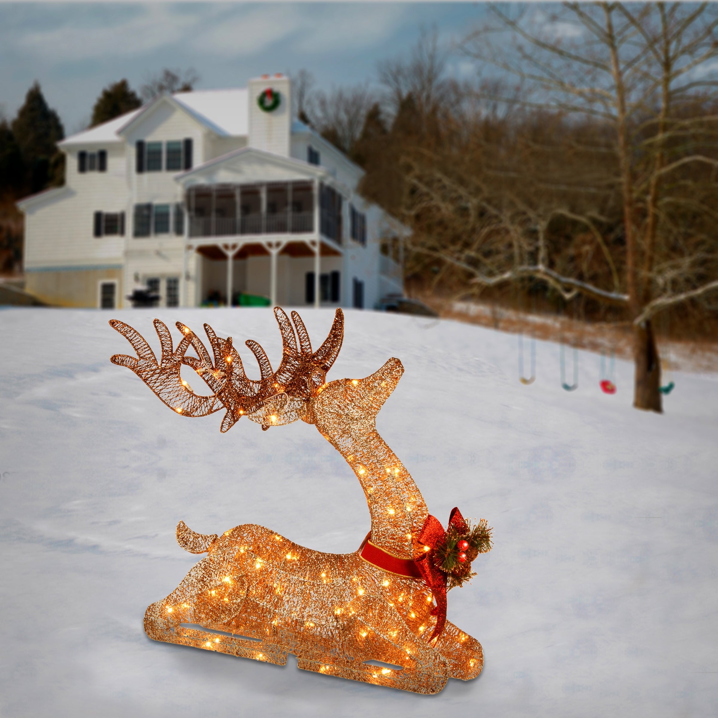 31 in. Sisal Splendor Champagne Lying Deer