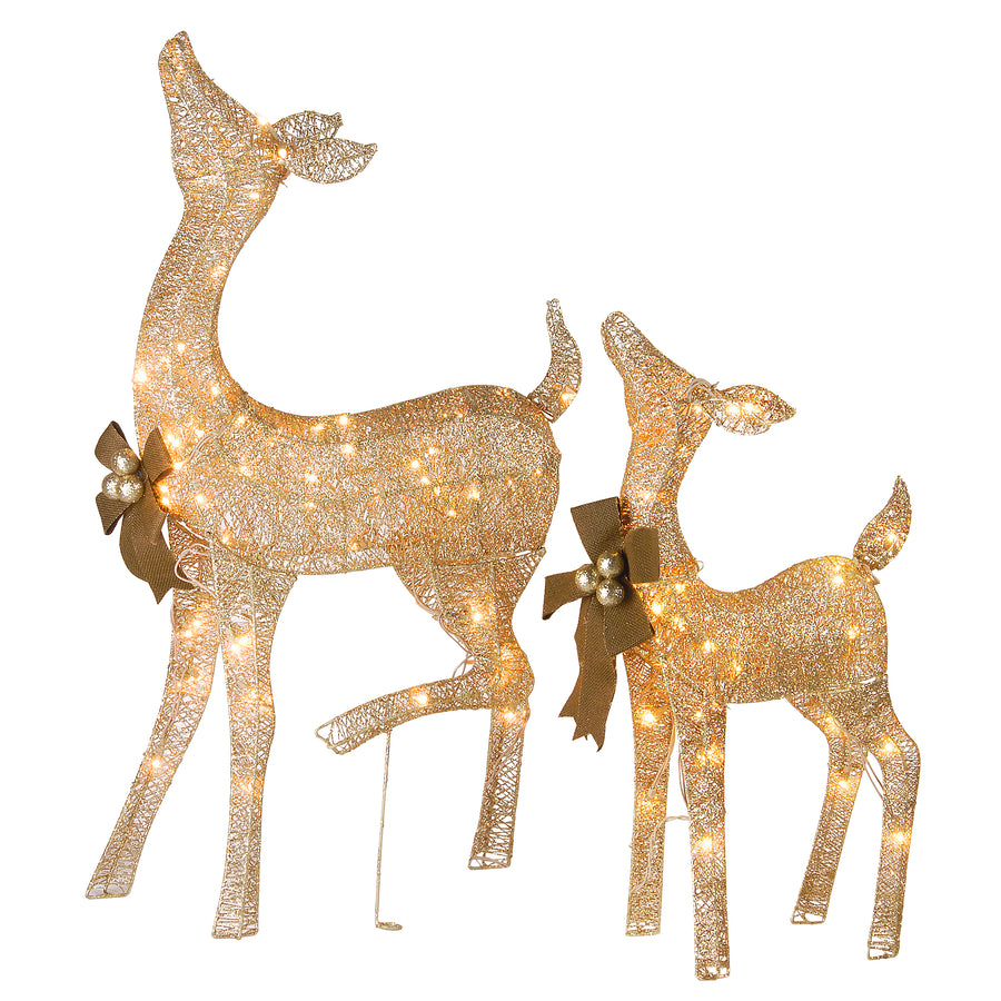 38 in. and 28 in. Pre-Lit Fawn with Doe Decoration