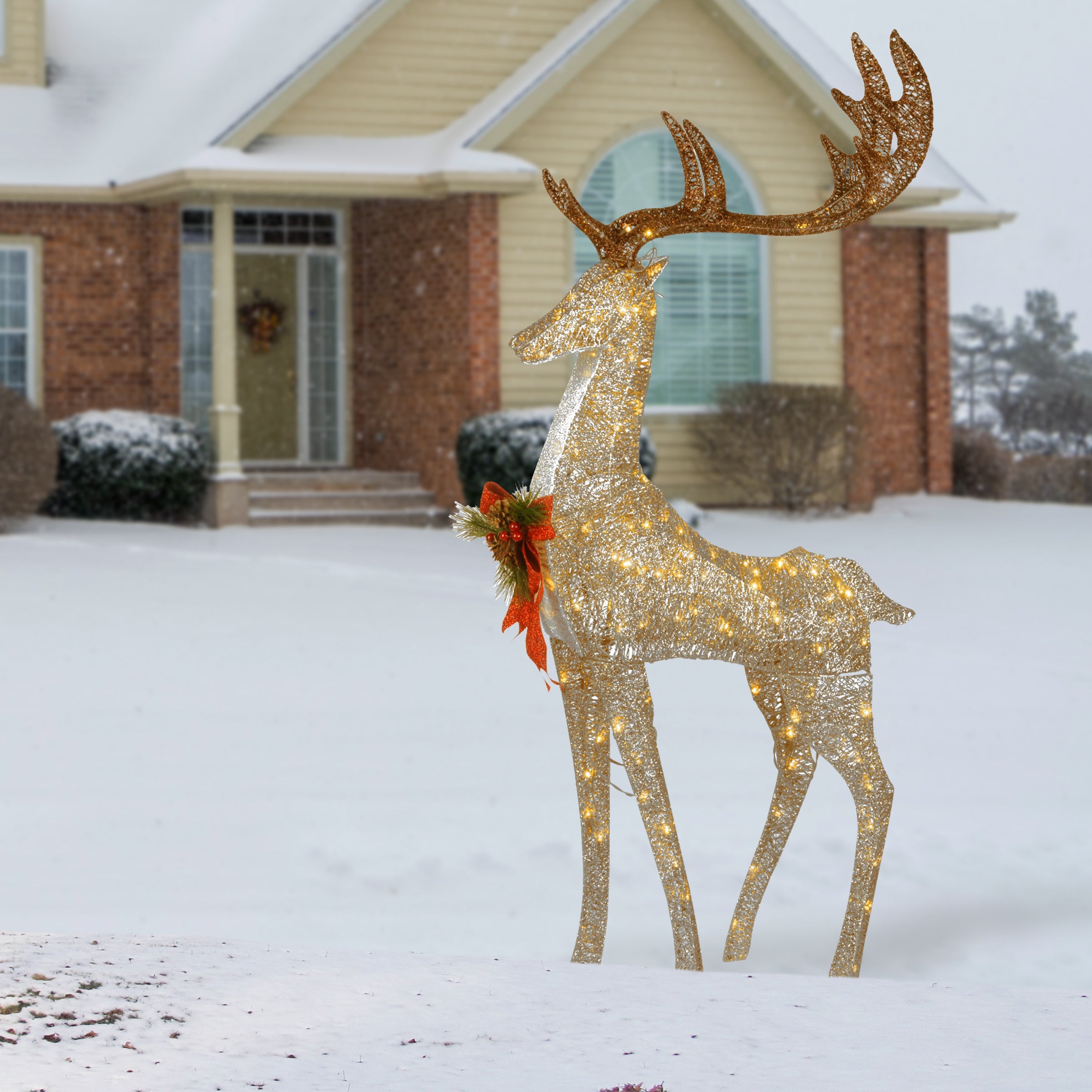 55 in. Pre-lit Crystal Champagne Standing Buck