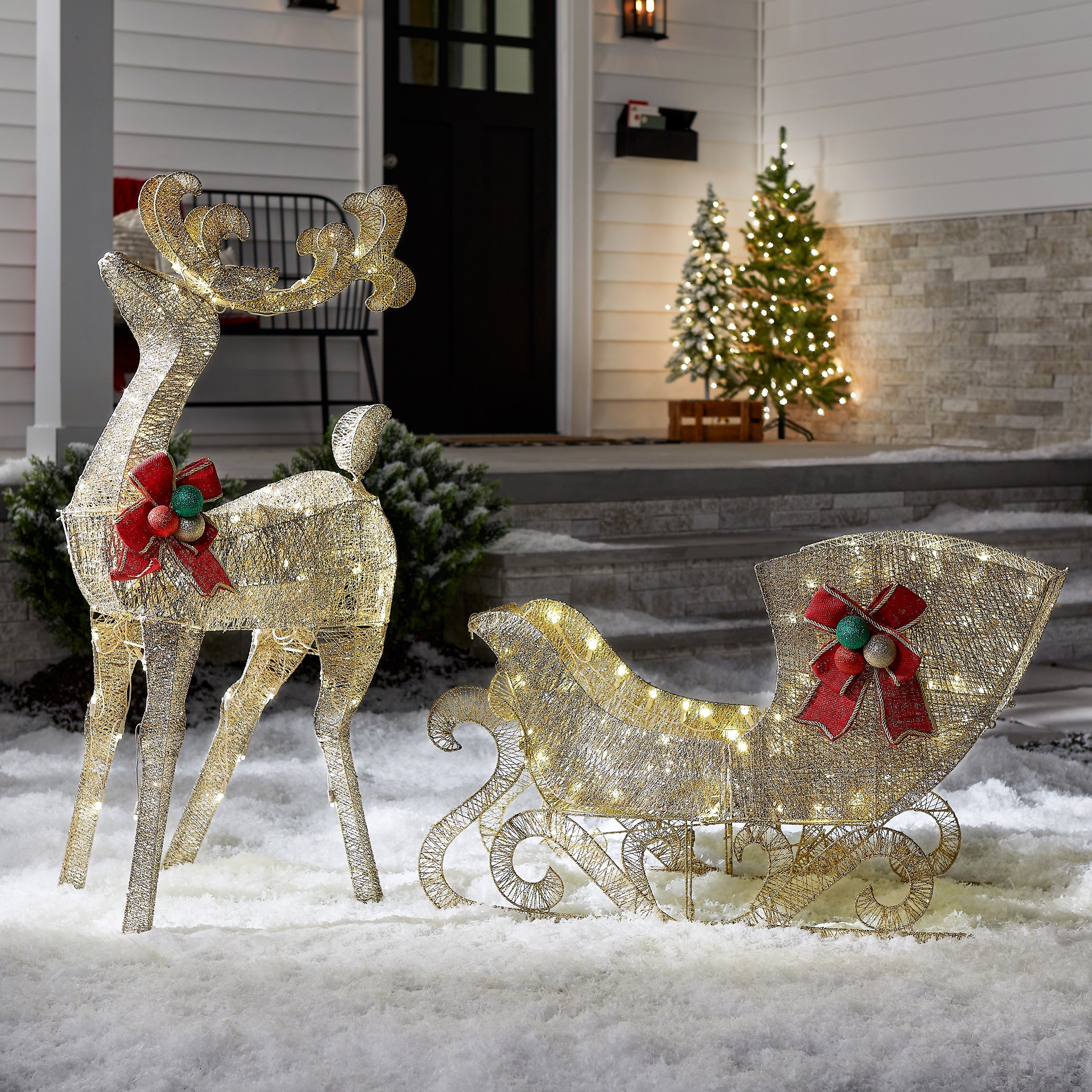 48 in. Champagne Reindeer Pulling 38 in. Sleigh