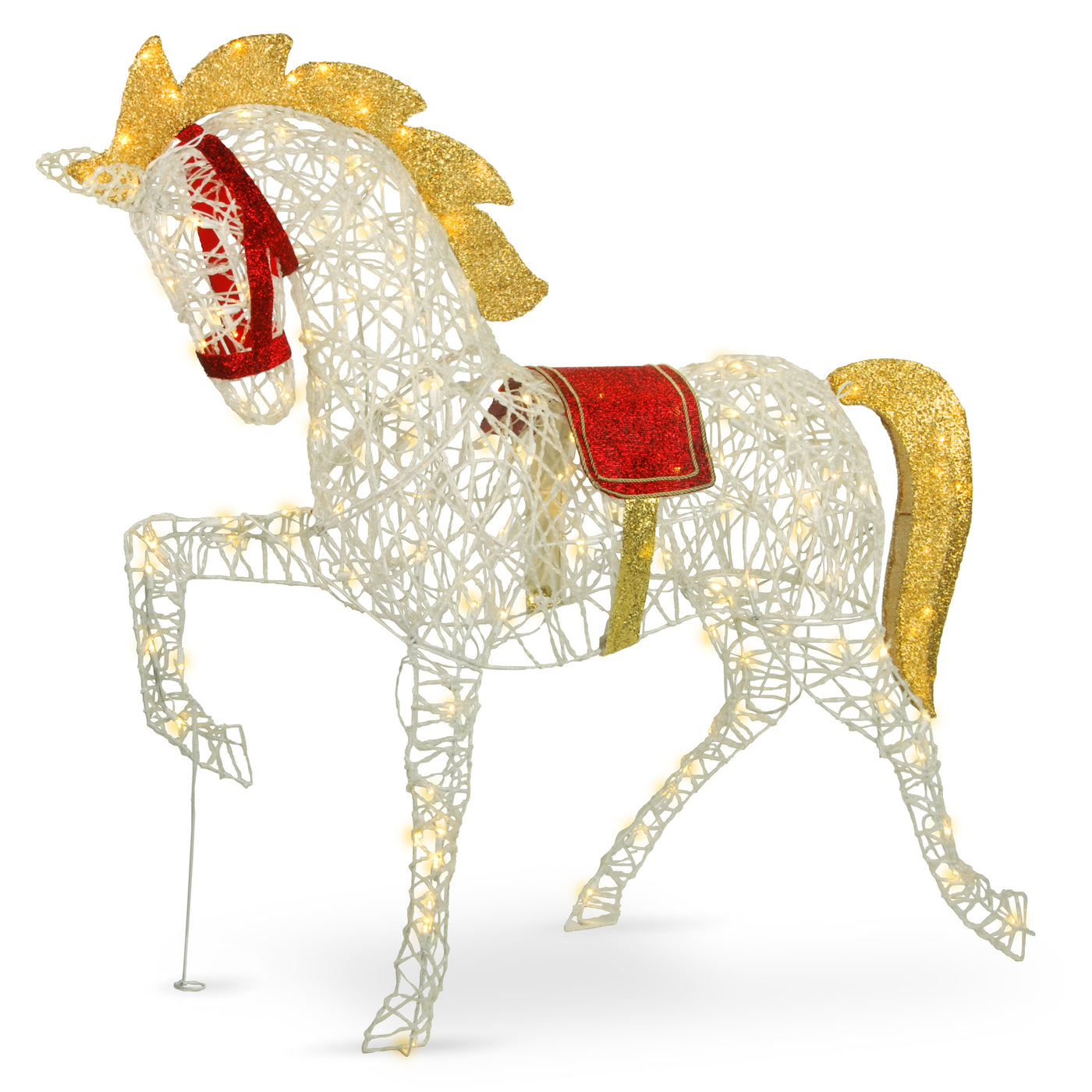 48 in. White Glittered Horse with LED Lights