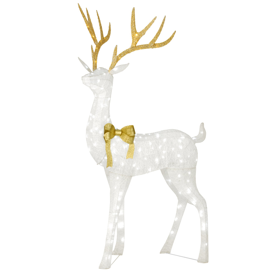 86 in. Pre-lit Crystal White Standing Buck