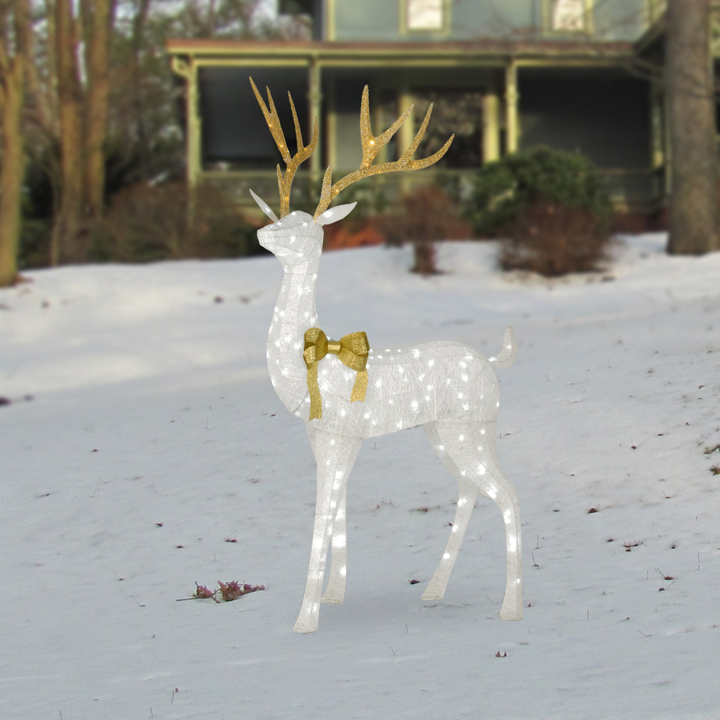 86 in. Pre-lit Crystal White Standing Buck