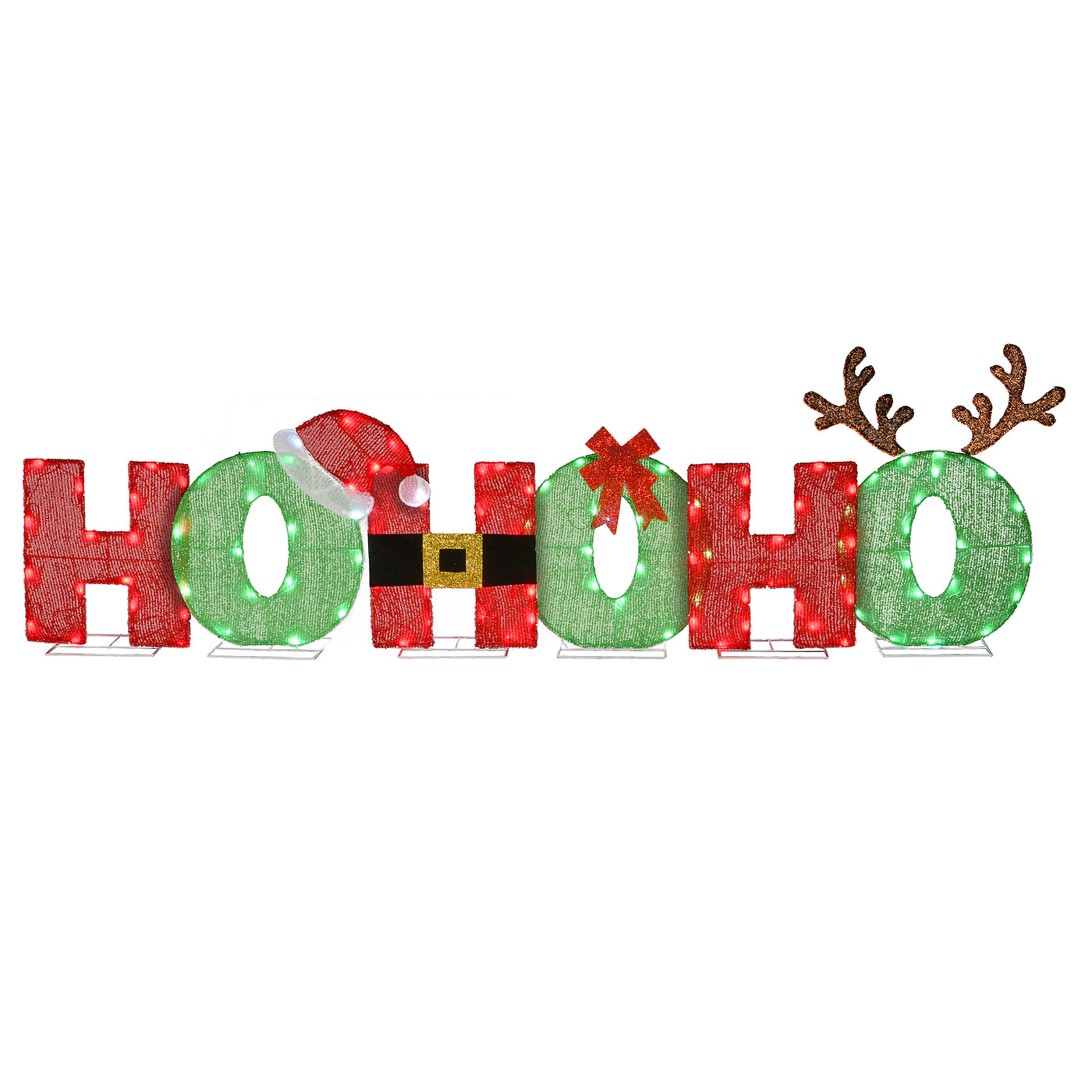 23" Tinsel Fabric "HO HO HO" Sign with 120 Red & Cool White LED Lights-UL