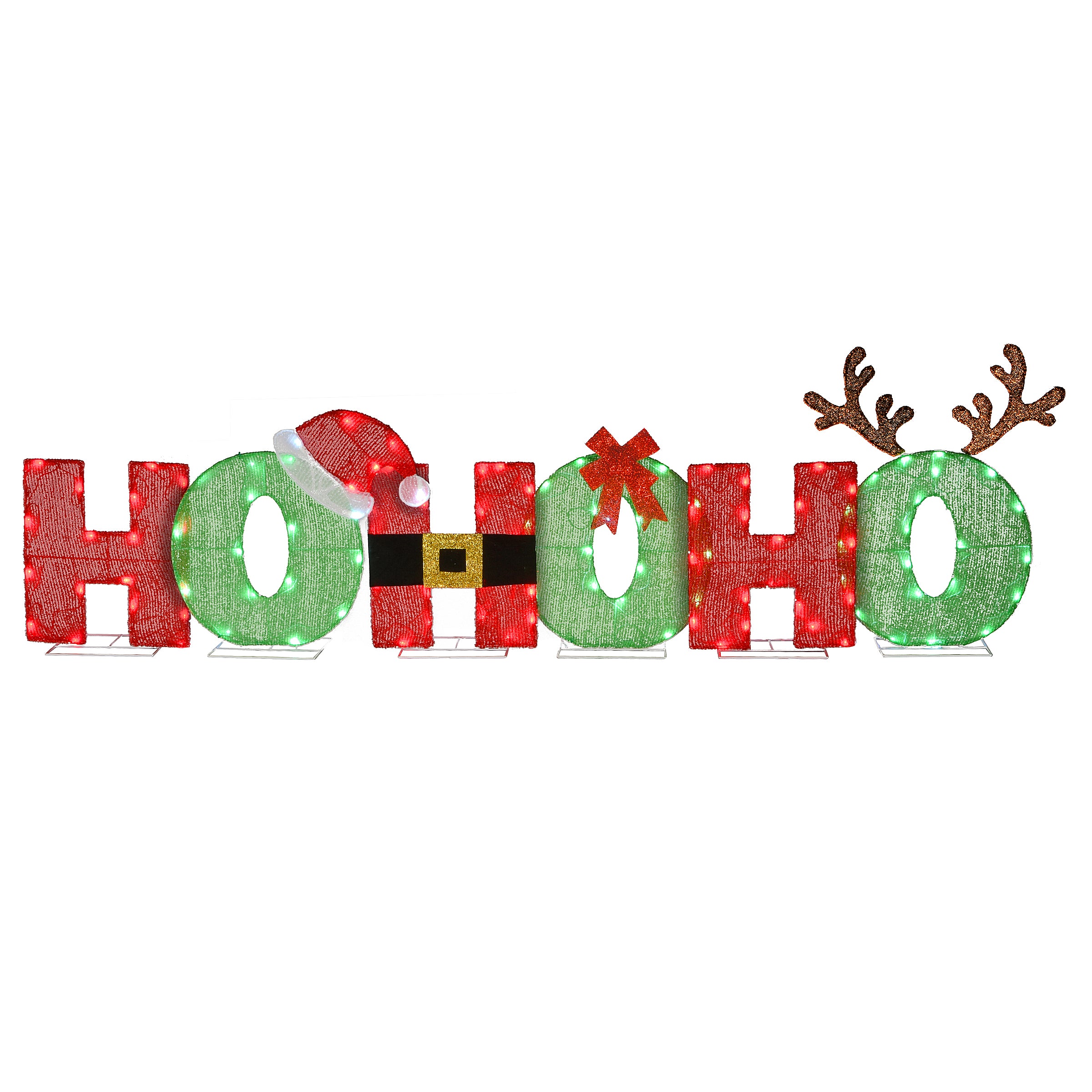 23" Tinsel Fabric "HO HO HO" Sign with 120 Red & Cool White LED Lights-UL