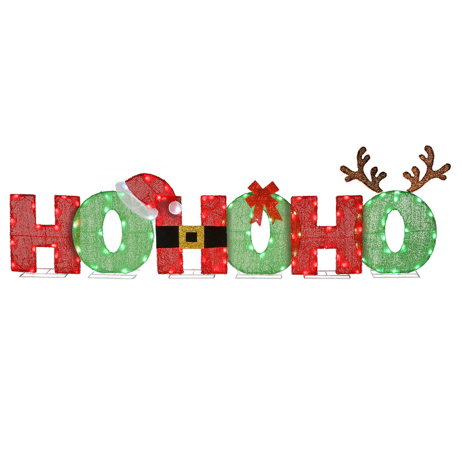 23" Tinsel Fabric "HO HO HO" Sign with 120 Red & Cool White LED Lights-UL