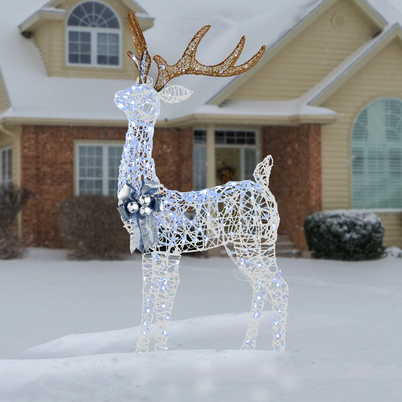 65 in. Glittered Standing Buck with Twinkling LED Lights