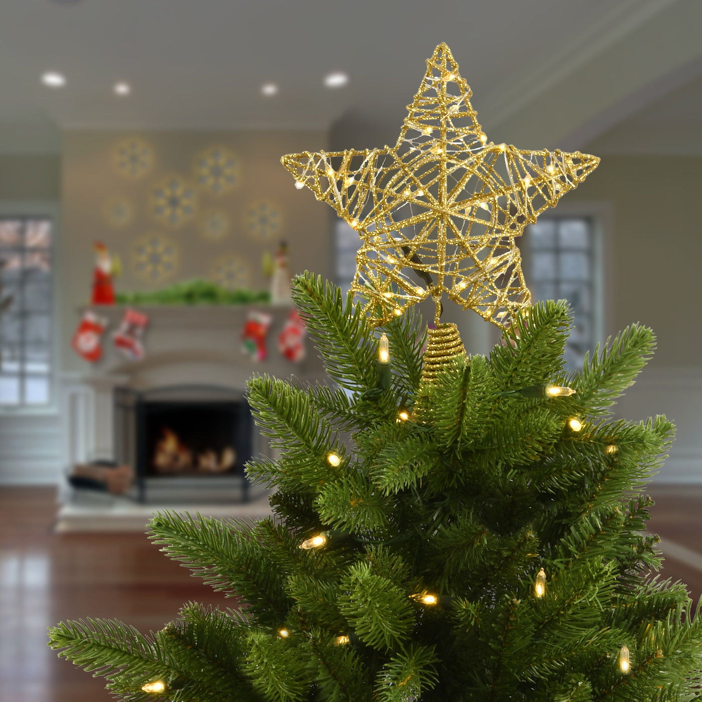 9 in. Gold Star Tree Top for Artificial Trees with Dual Color Lights