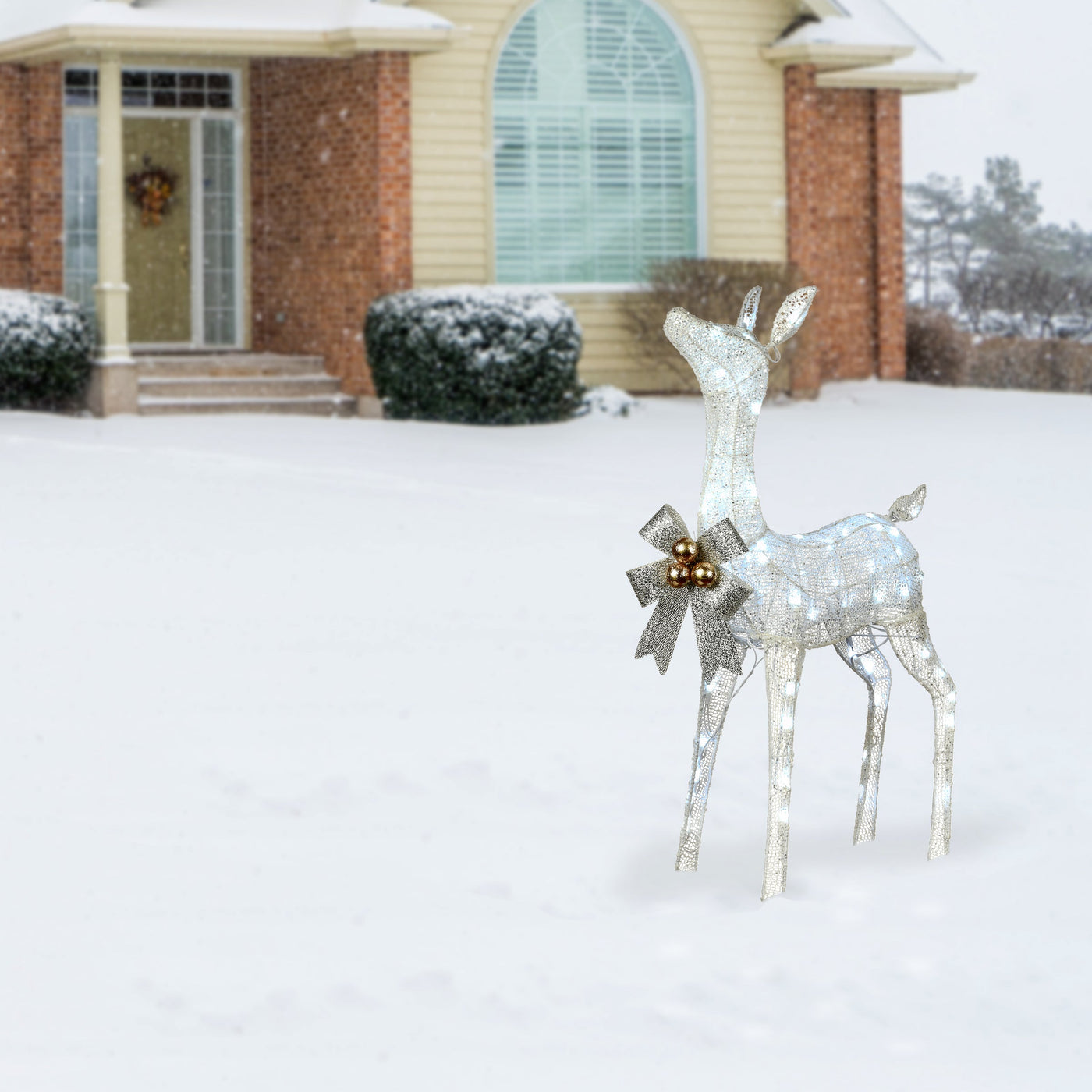 36 in. Pre-Lit Glittered Fawn