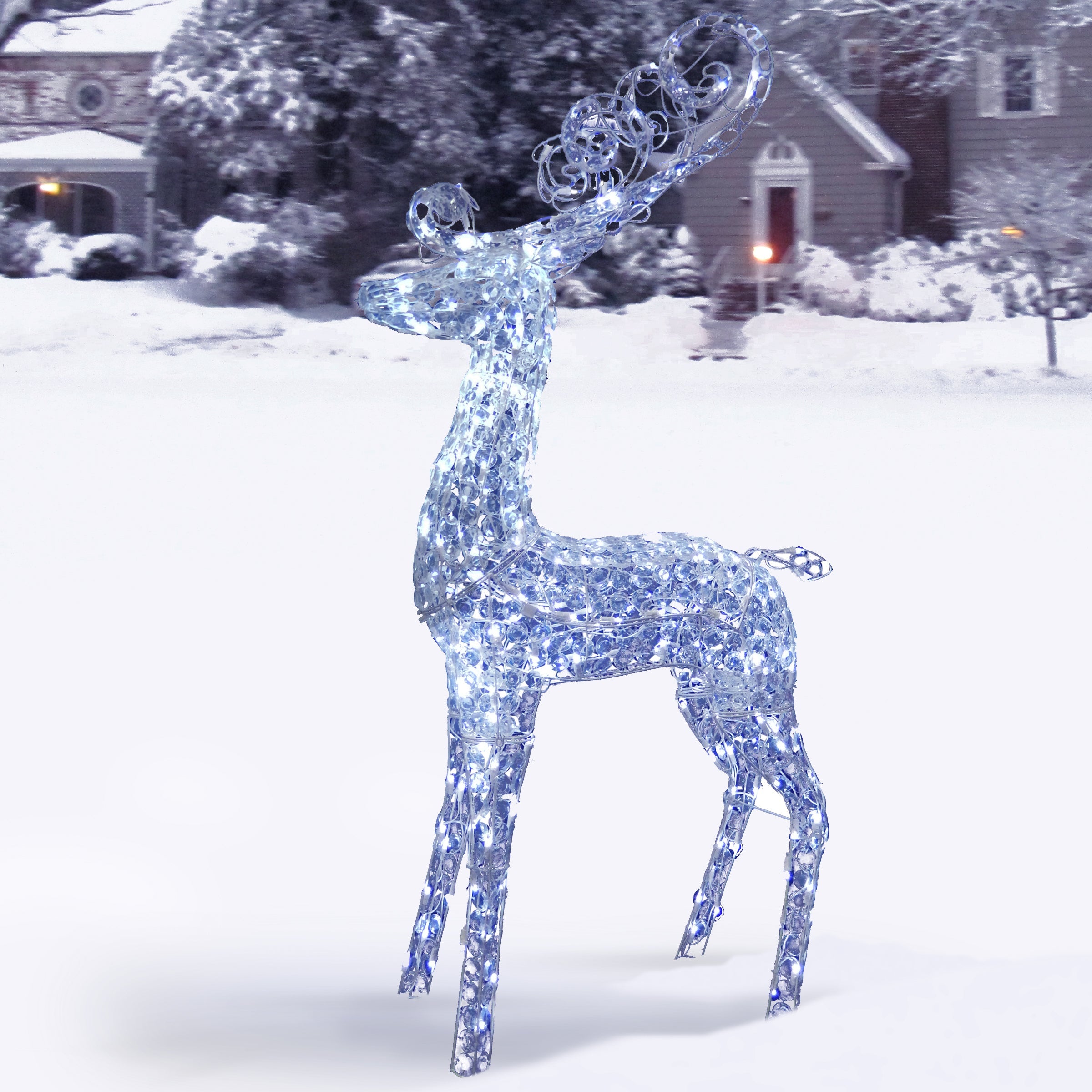60 in. Ice Crystal Bead Standing Deer with LED Lights