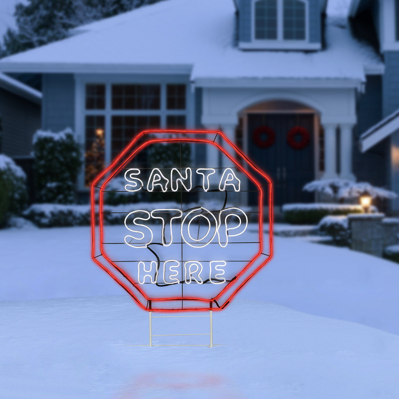 44 in. LED Light Strip “Santa Stop Here in. Sign
