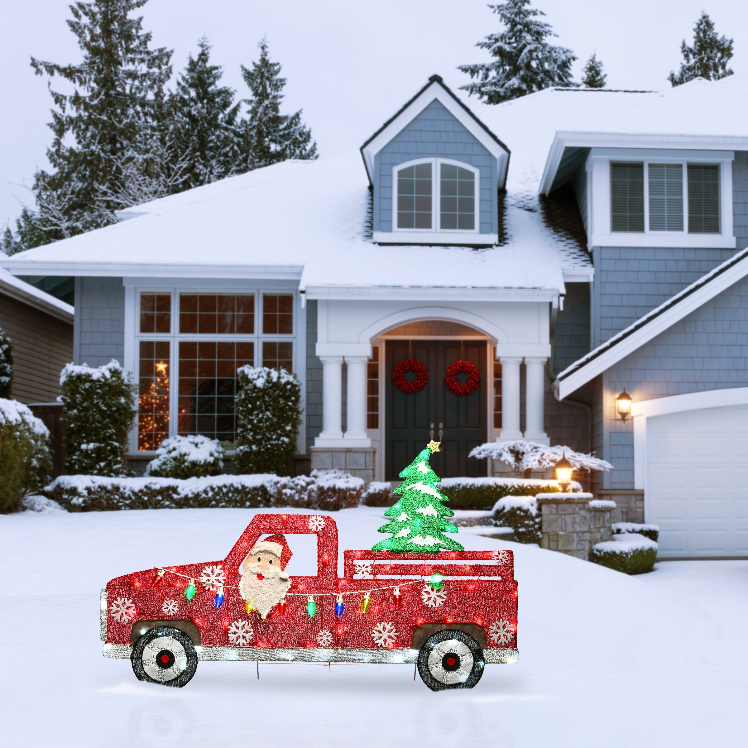 27 in. Pre-Lit Santa in Red Truck