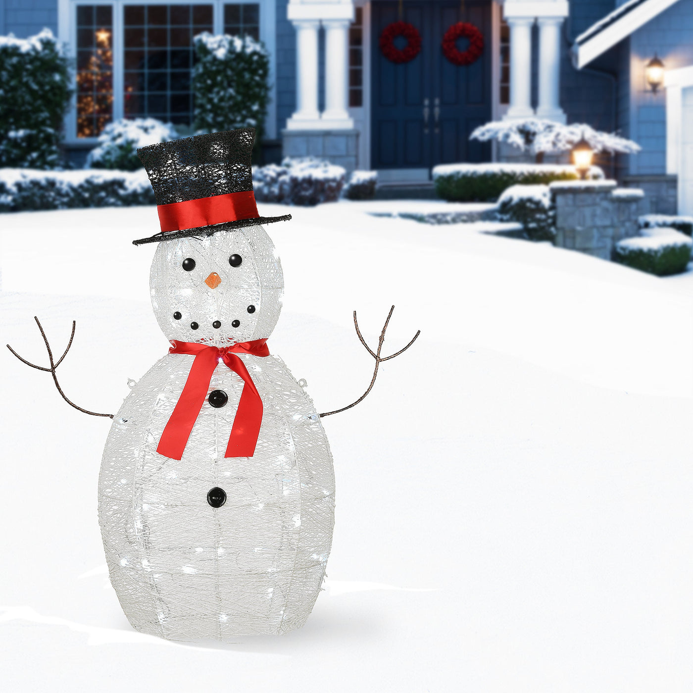 36 in. Pre Lit Sisal Snowman Decoration with Cool White LED Lights