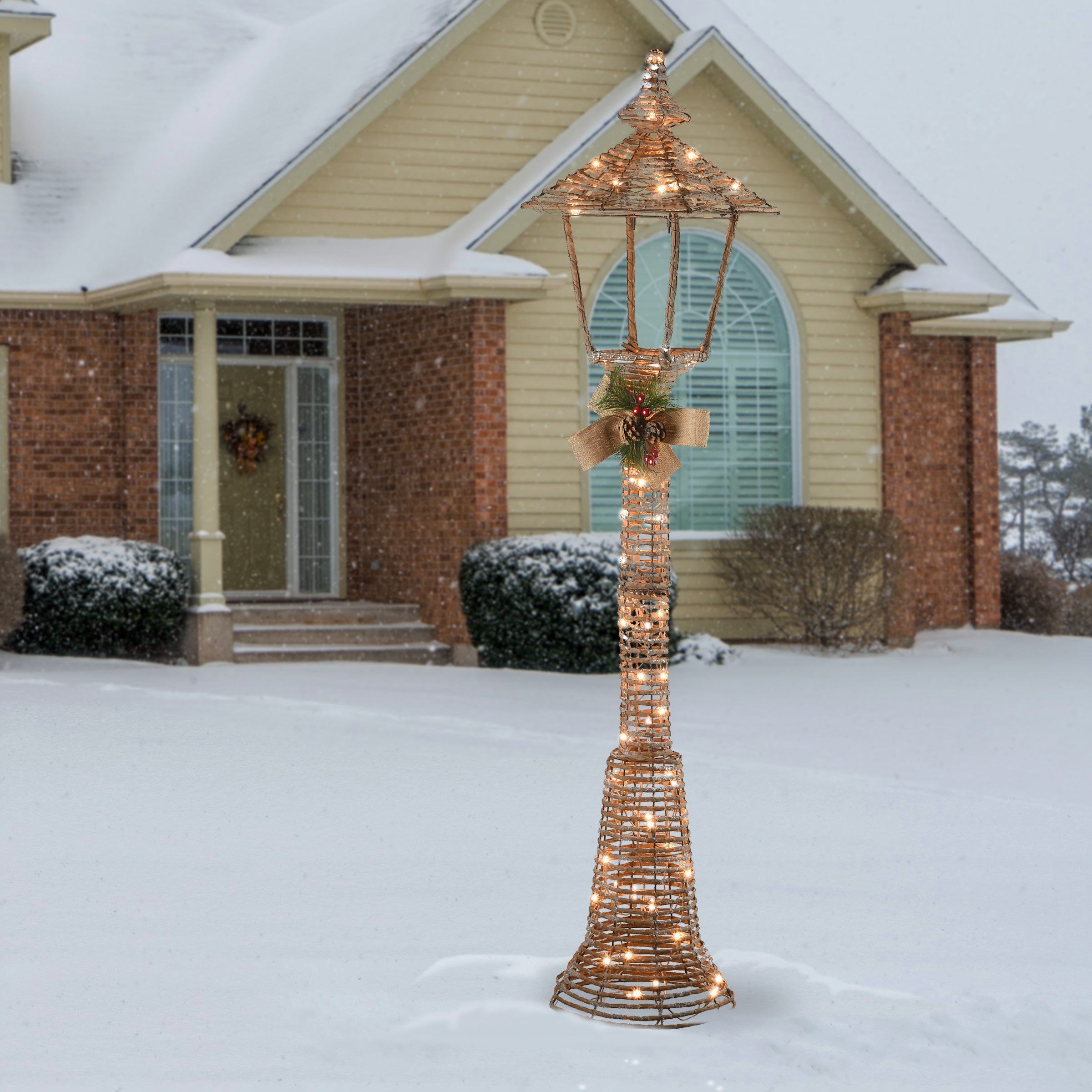 60 in. Champagne Vine Lamppost Decoration with Clear Lights