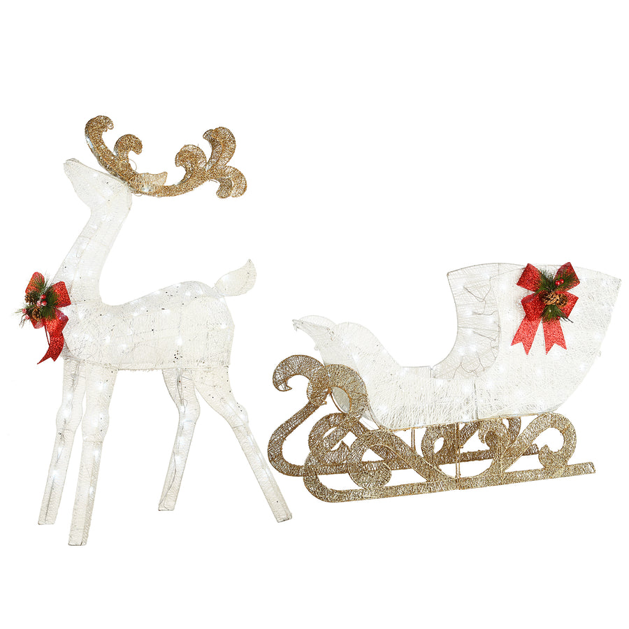 National Tree Company Pre Lit Santa and Reindeer Decoration, Includes Santa, Two Reindeer, Prestrung with 225 Warm White LED Lights, Battery Powered, Christmas Collection, 33 Inches