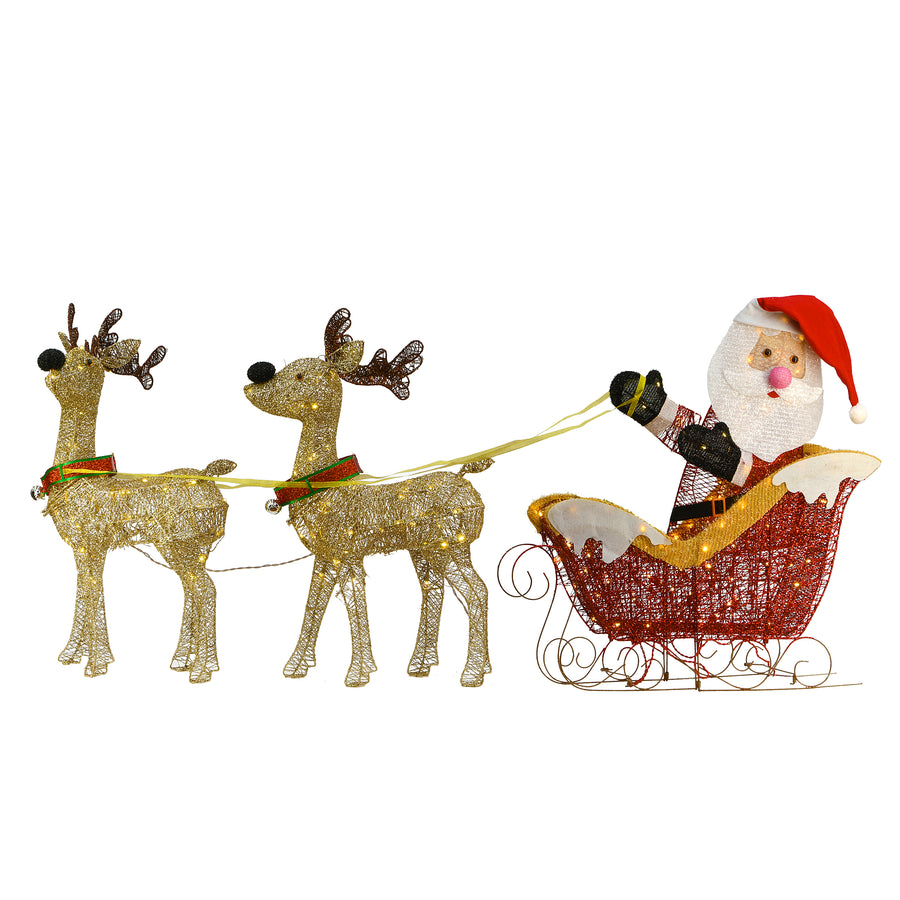 Champagne Reindeer and Sleigh with Clear Lights