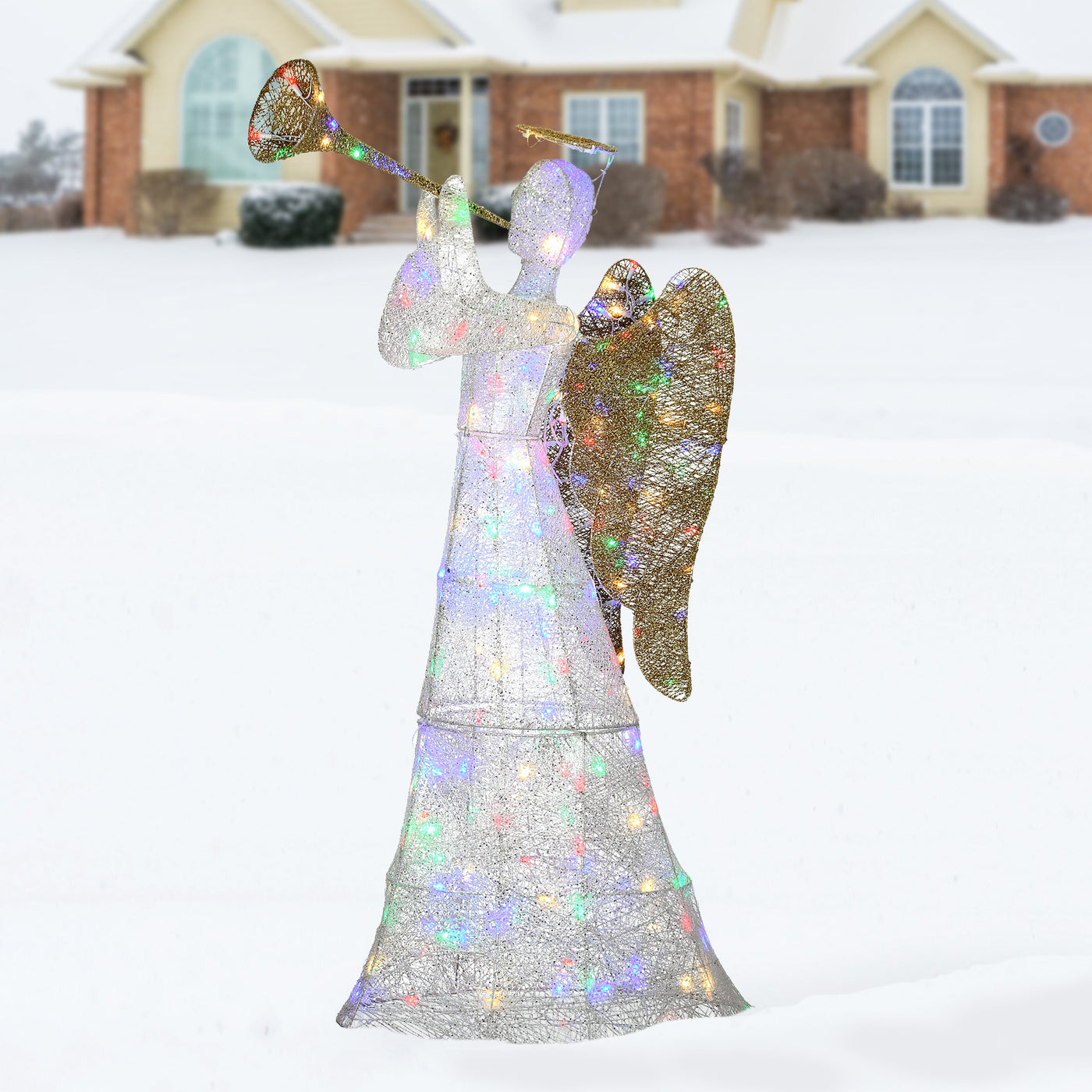 60 in. Trumpeting White Angel with Multicolor LED Lights